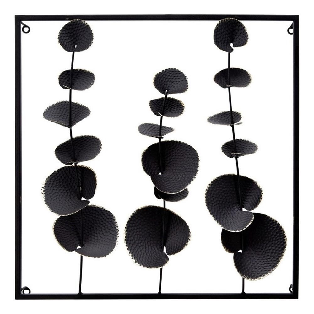 Wall Decor with Textured Leaves and Metal Frame in Black
