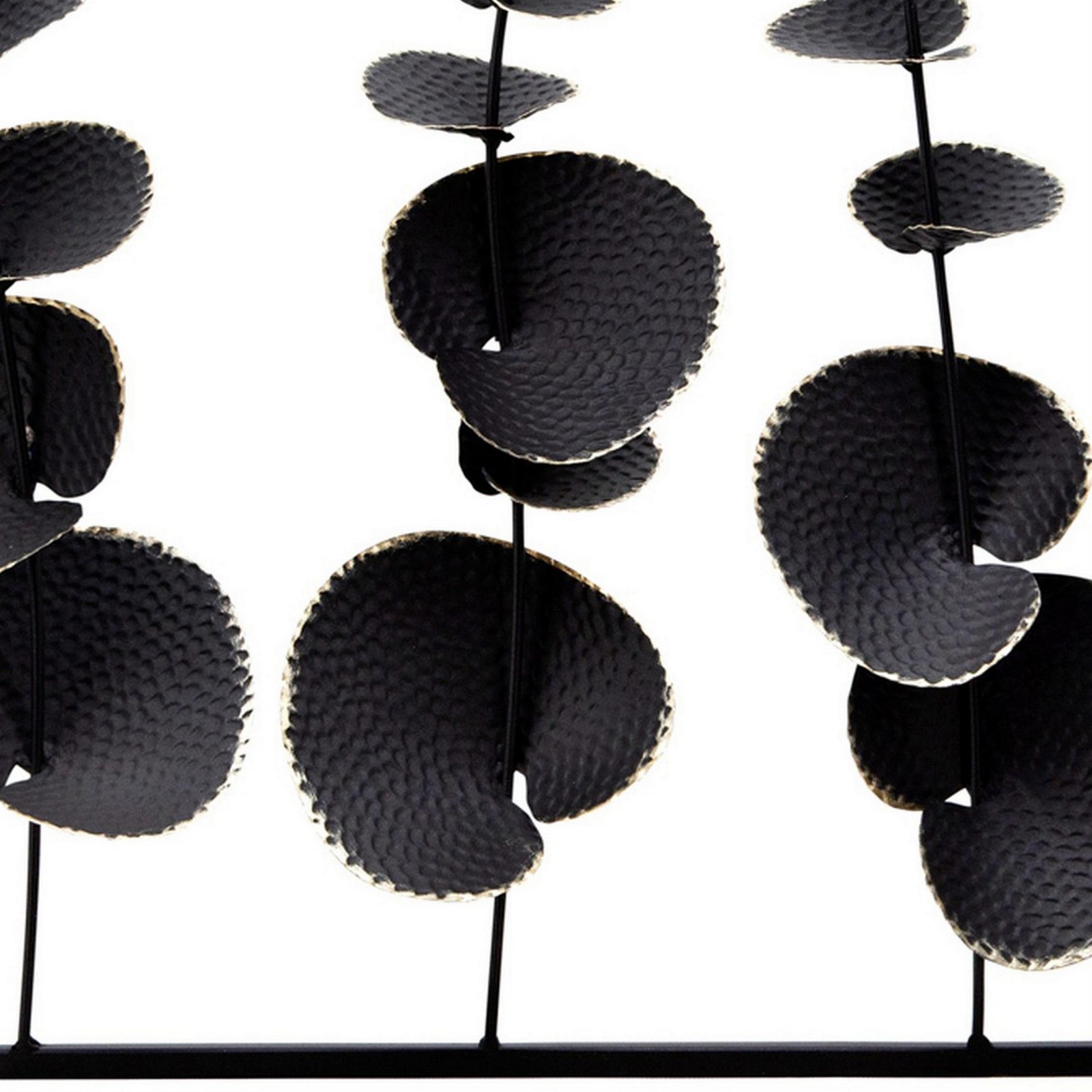 Wall Decor with Textured Leaves and Metal Frame in Black
