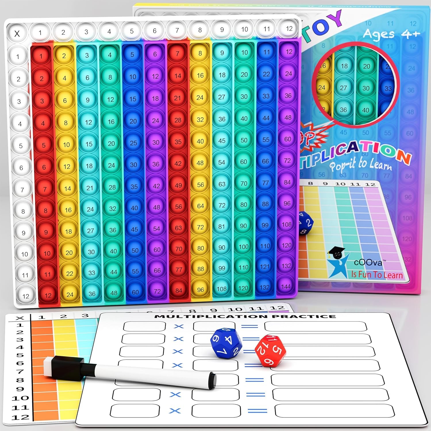 COOVA Multiplication Chart Pop It – Multiplication Game Board, 12×12 Times Table