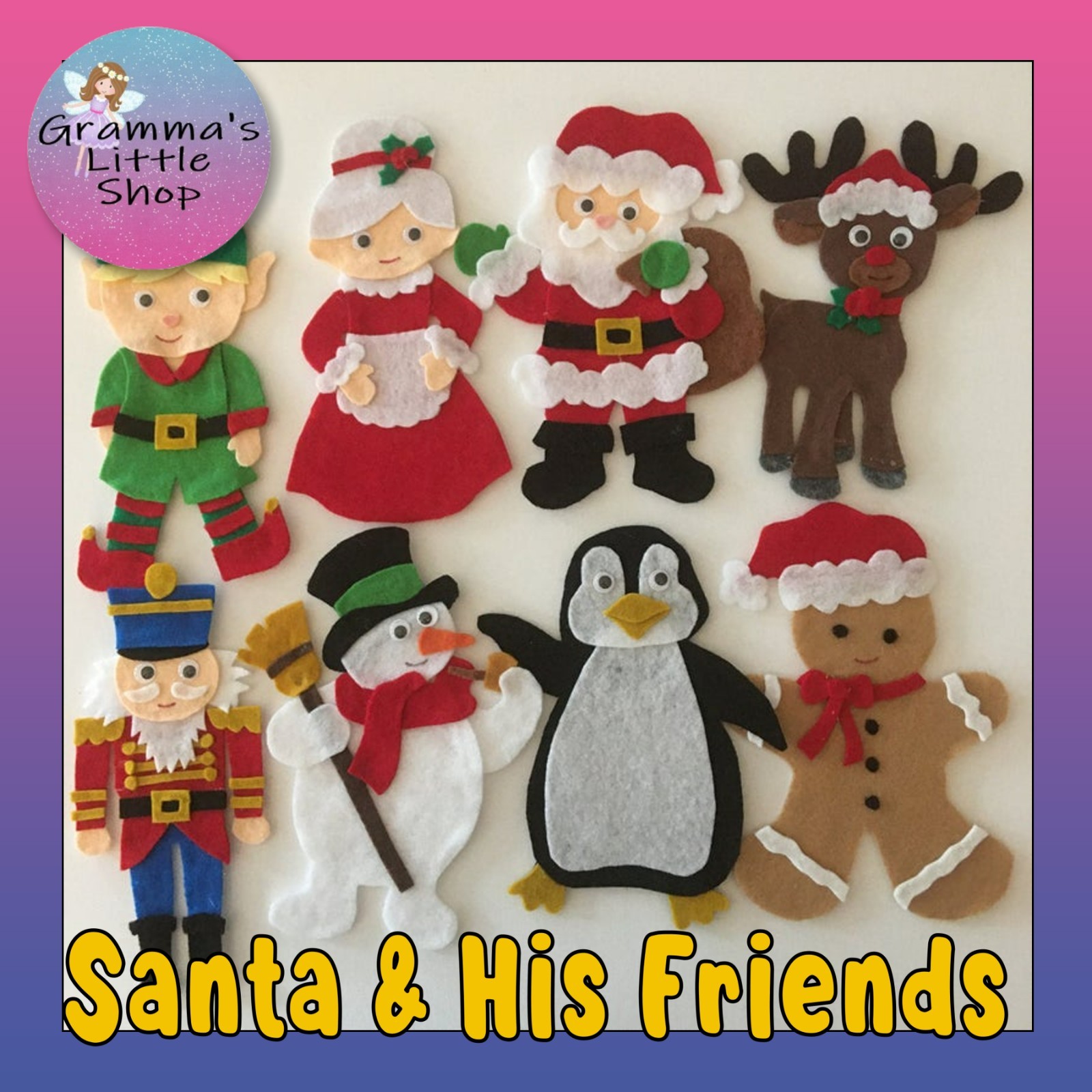 Santa and His Friends Felt Board Pieces or Paint Stick Puppets
