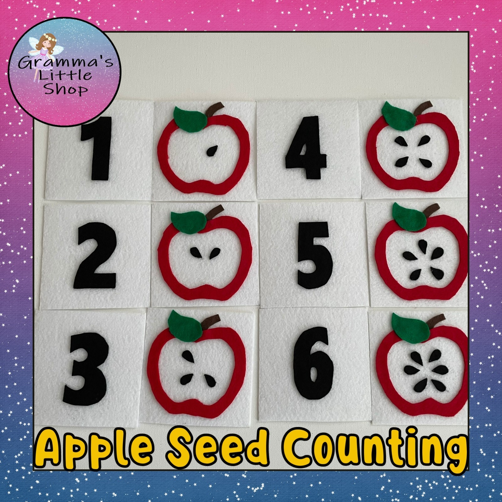 Apple Seed Count and Match Felt Pieces for Felt/Flannel Board Play