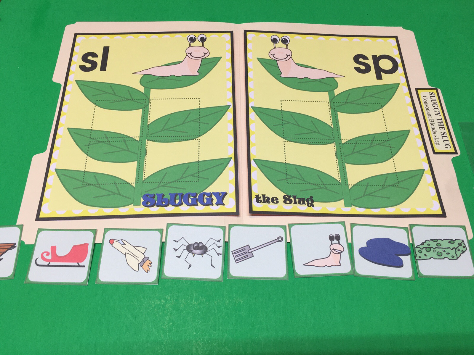 Sluggy The Slug – Phonics Sl / Sp – DIY File Folder game – Printed / Uncut