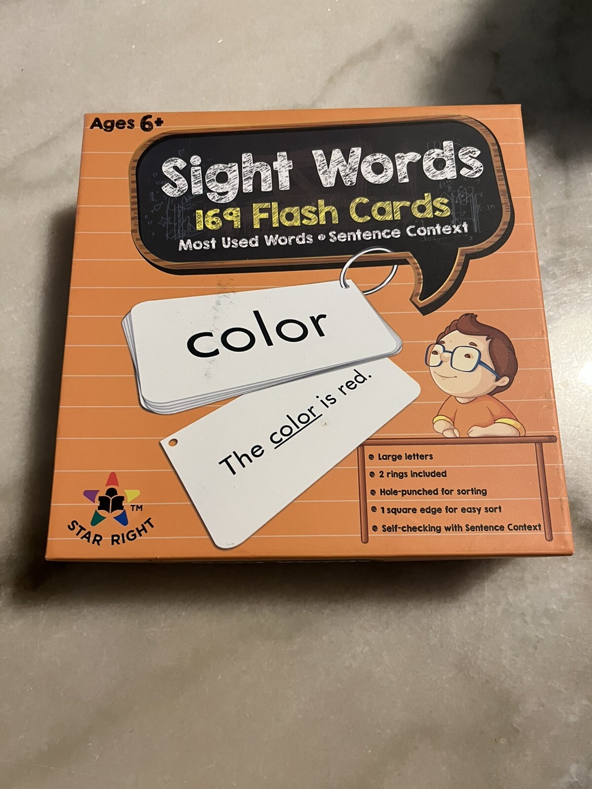 STAR RIGHT Education – 169 Sight Words & Sentences Flash Cards,with 2 Rings -NEW