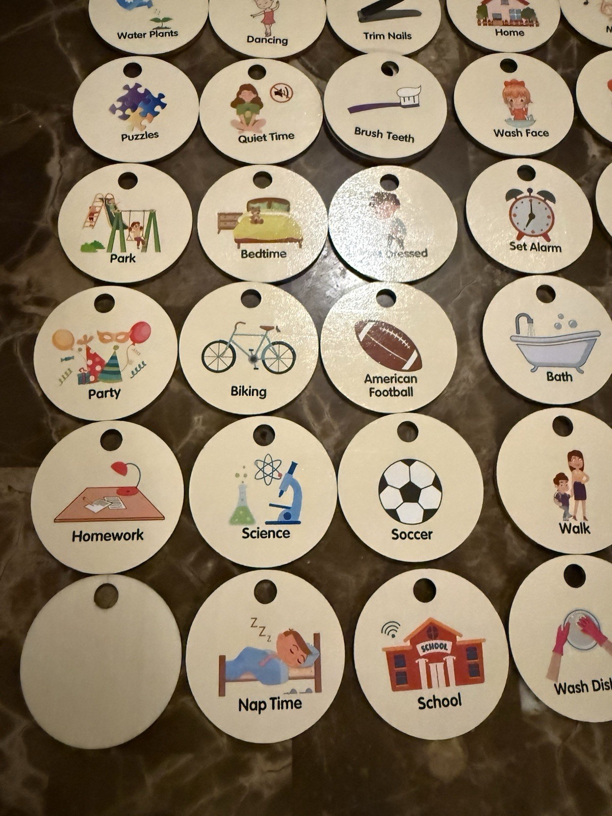 70 Daily Activities Wooden Tokens