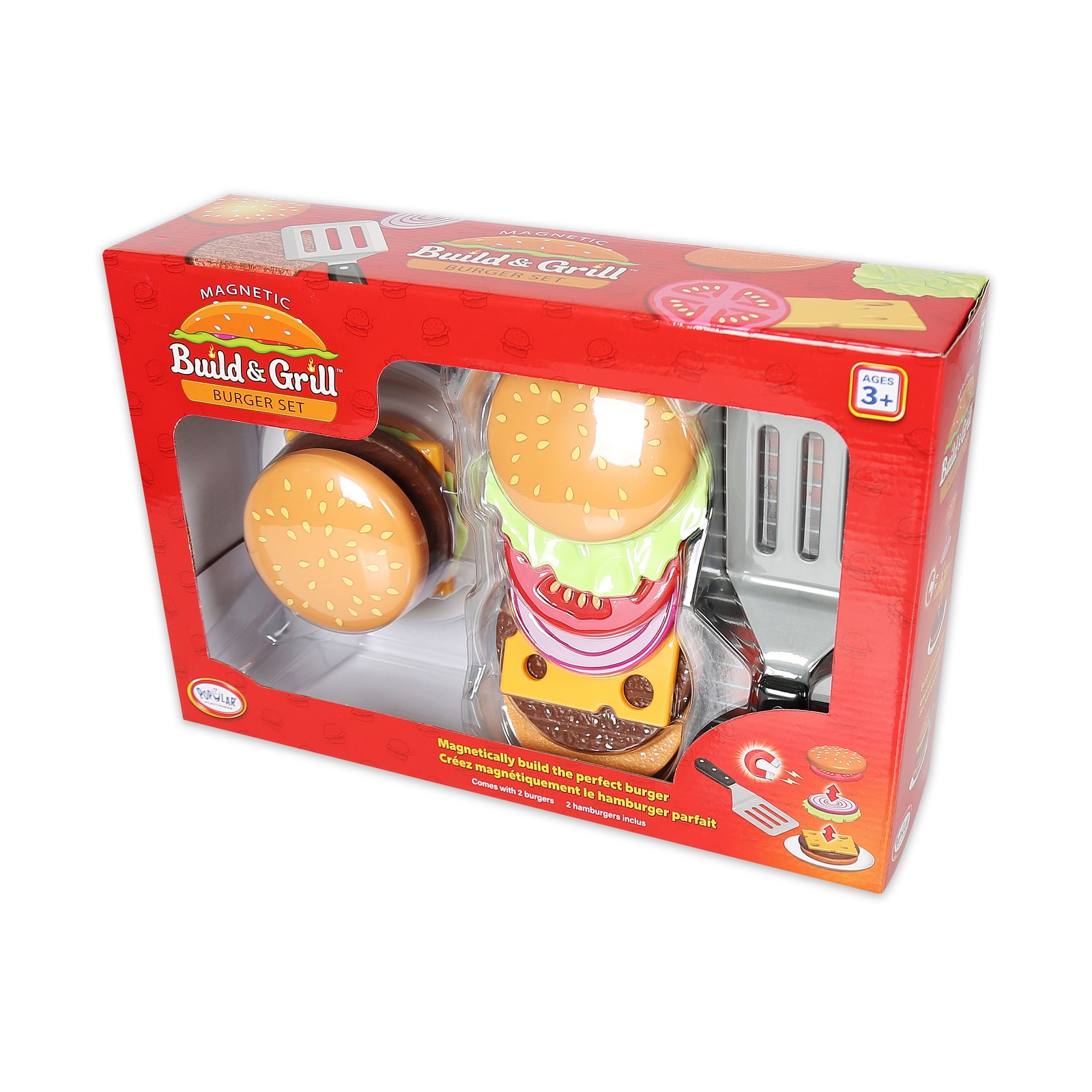 New – Popular Playthings Magnetic Build & Grill Burger Set – Ages 3+