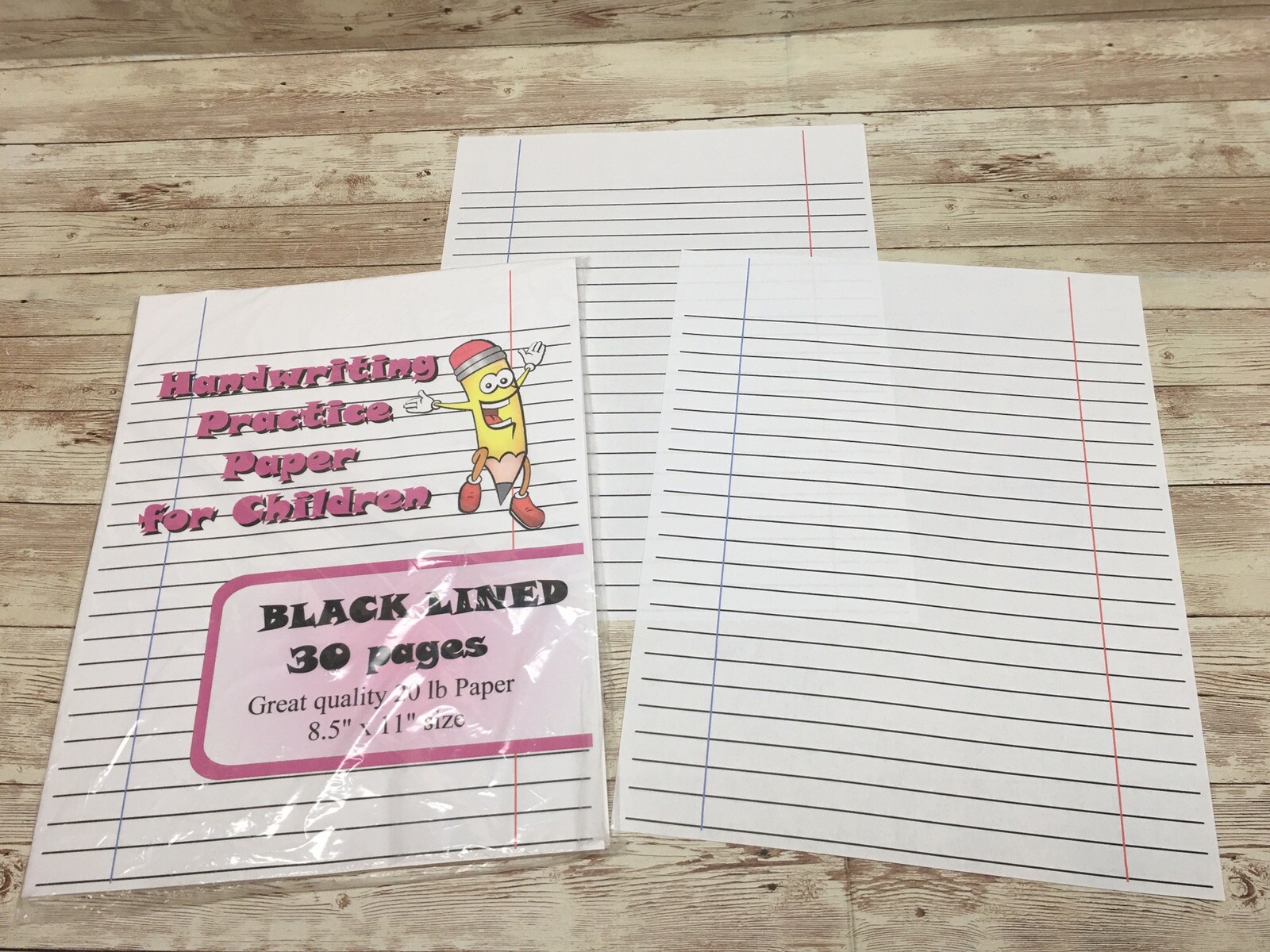 Black Lined- Handwriting Practice Paper For Children – 30 Sheets