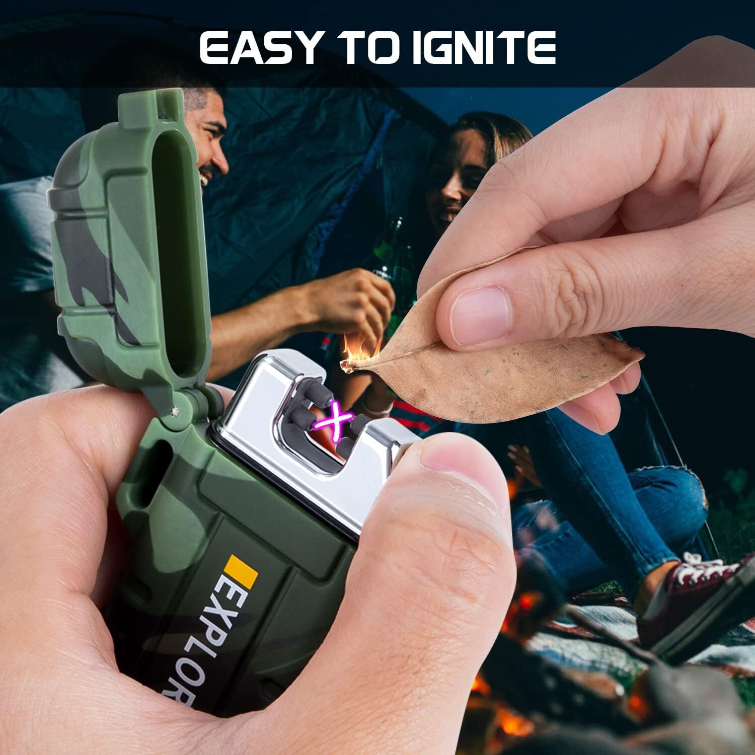 LcFun Waterproof Electric Dual Arc Lighter USB Rechargeable Outdoor Windproof