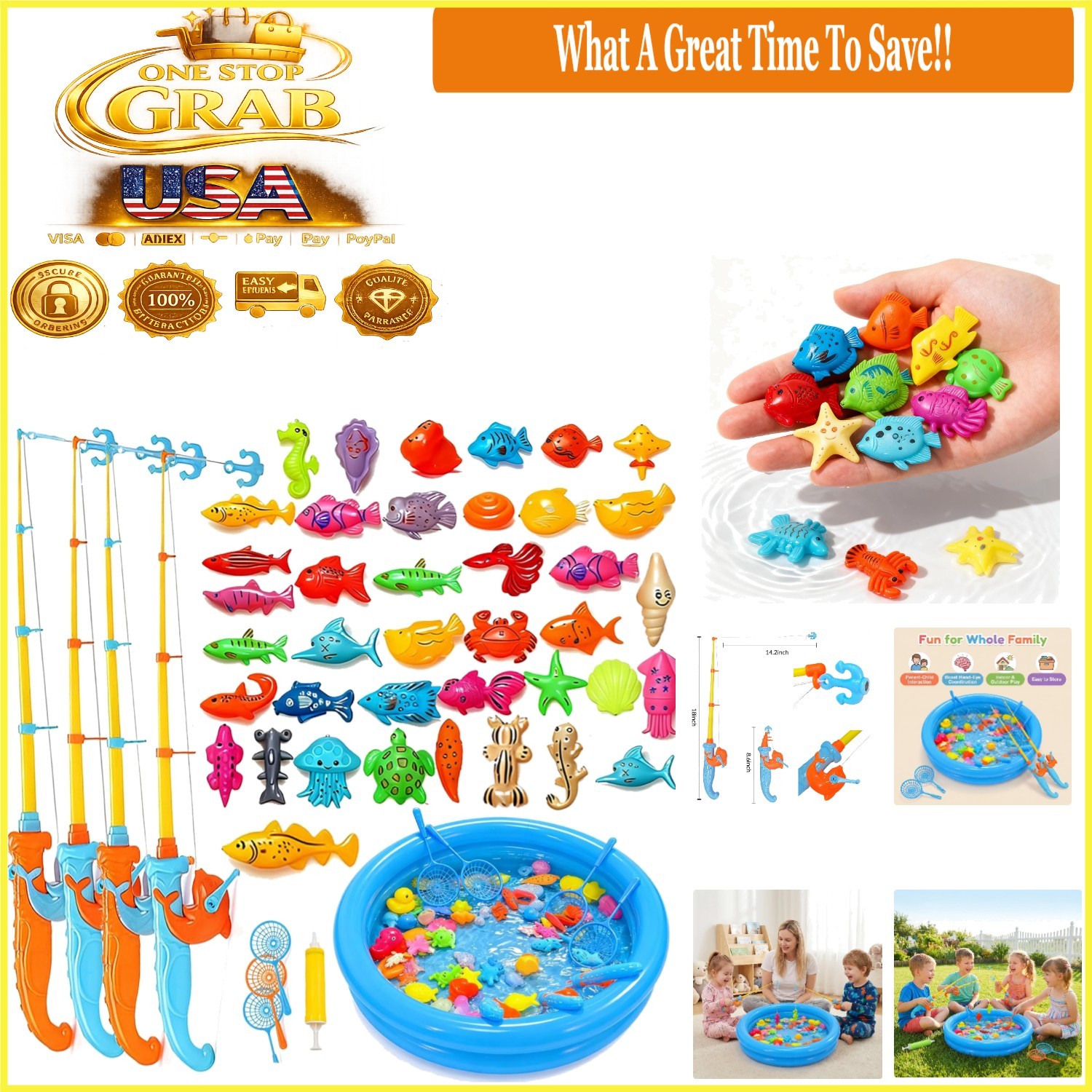 Magnetic Fishing Game Set with Inflatable Pool for Kids Outdoor Indoor