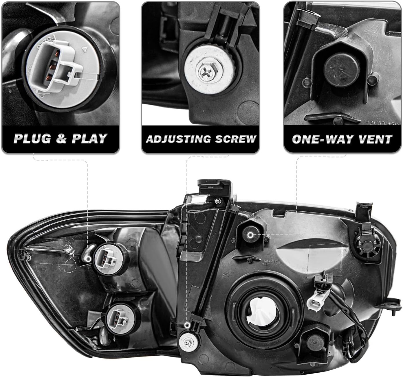 05-06 Toyota Tundra 05-07 Sequoia Headlight Assembly Black Housing Pair Clear