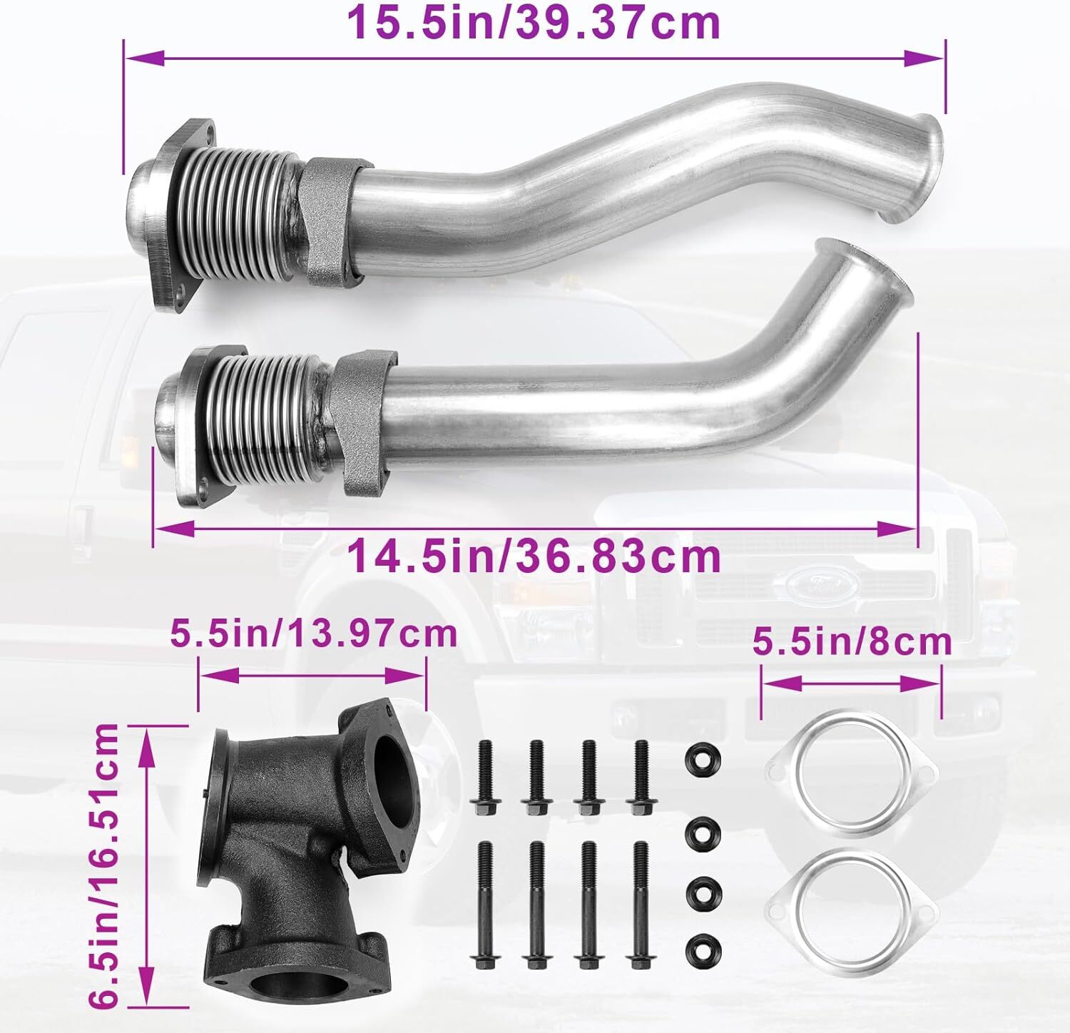 Turbo Diesel Exhaust Manifold Bellowed Up Pipes Kit Compatible with Ford