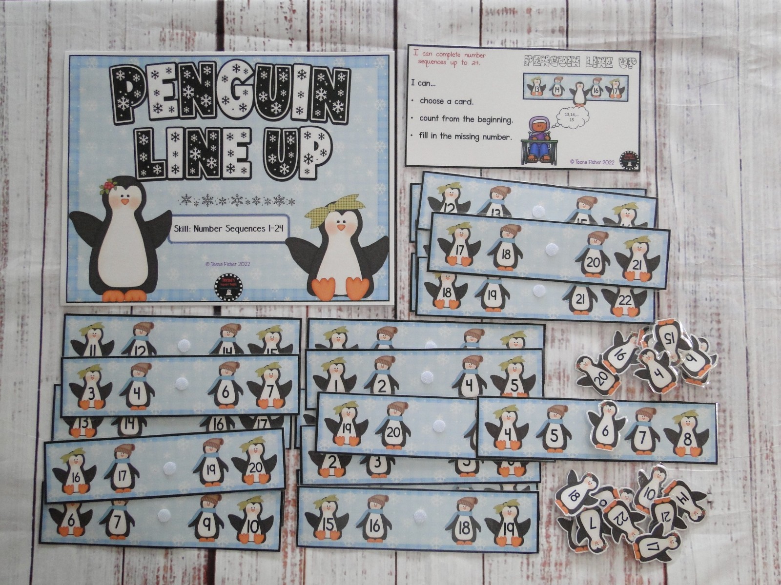 Penguin Line Up Number Sequences Preschool Kindergarten Match Center Task Bag