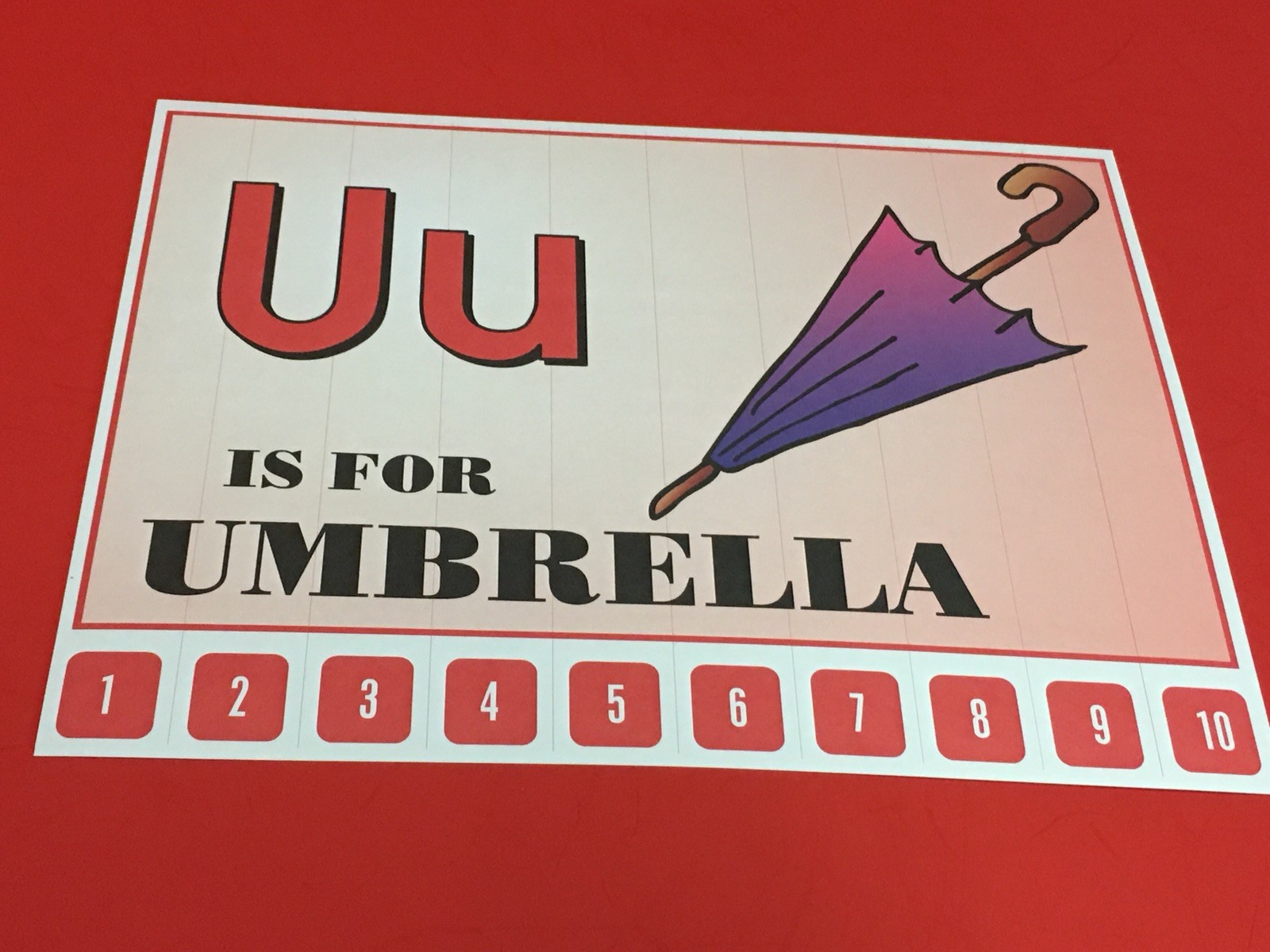 Letter U Umbrella – Number Sequencing Puzzle, numbers 1-10 Laminated
