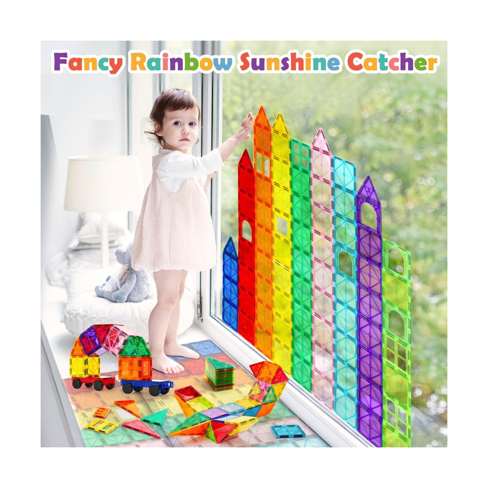 Dopyye 132 PCS Magnetic Tiles Building Blocks with 2 Cars, STEM… FAST USA SHIP