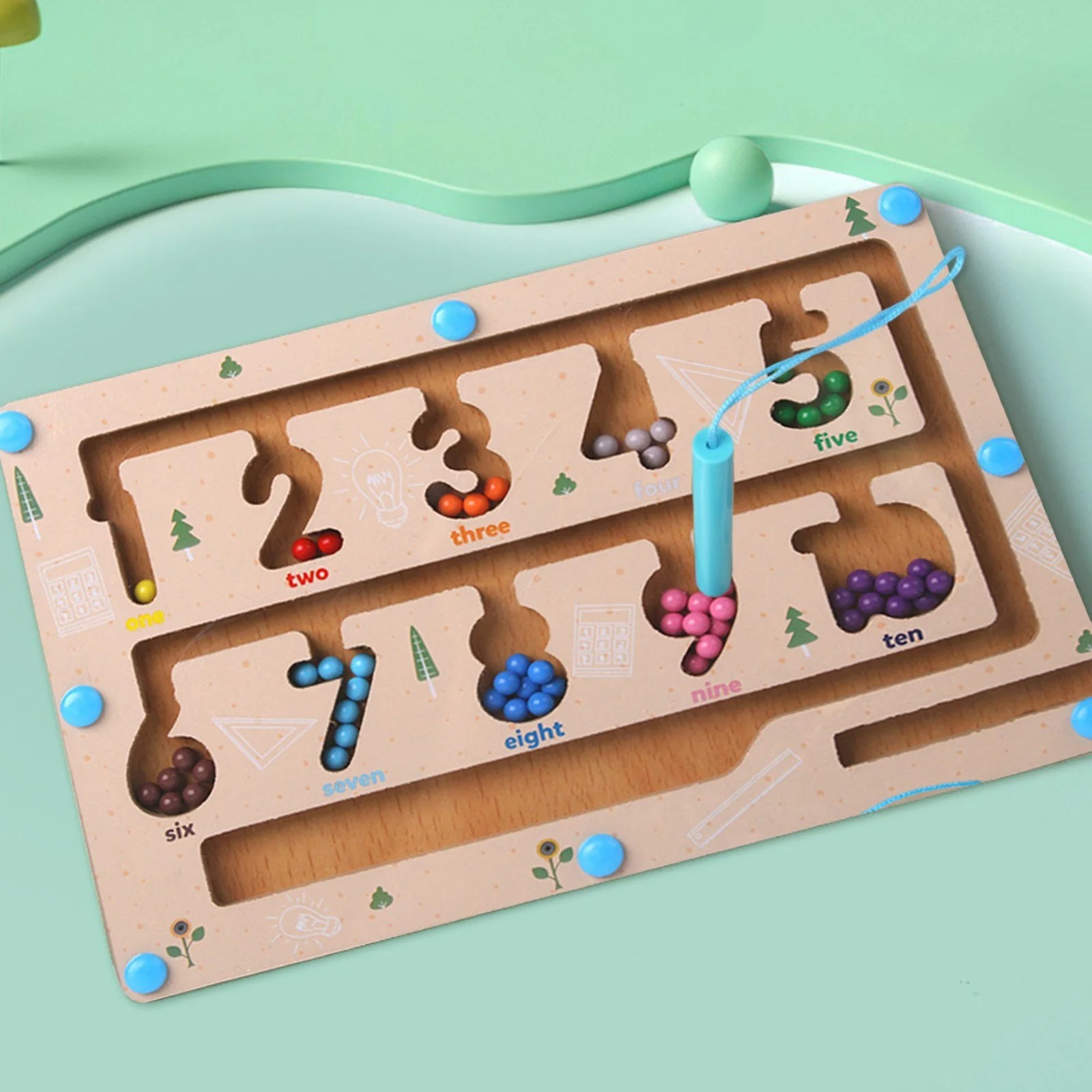 Wooden Magnetic Maze Board Game | Number Learning & Color Recognition Puzzle | H