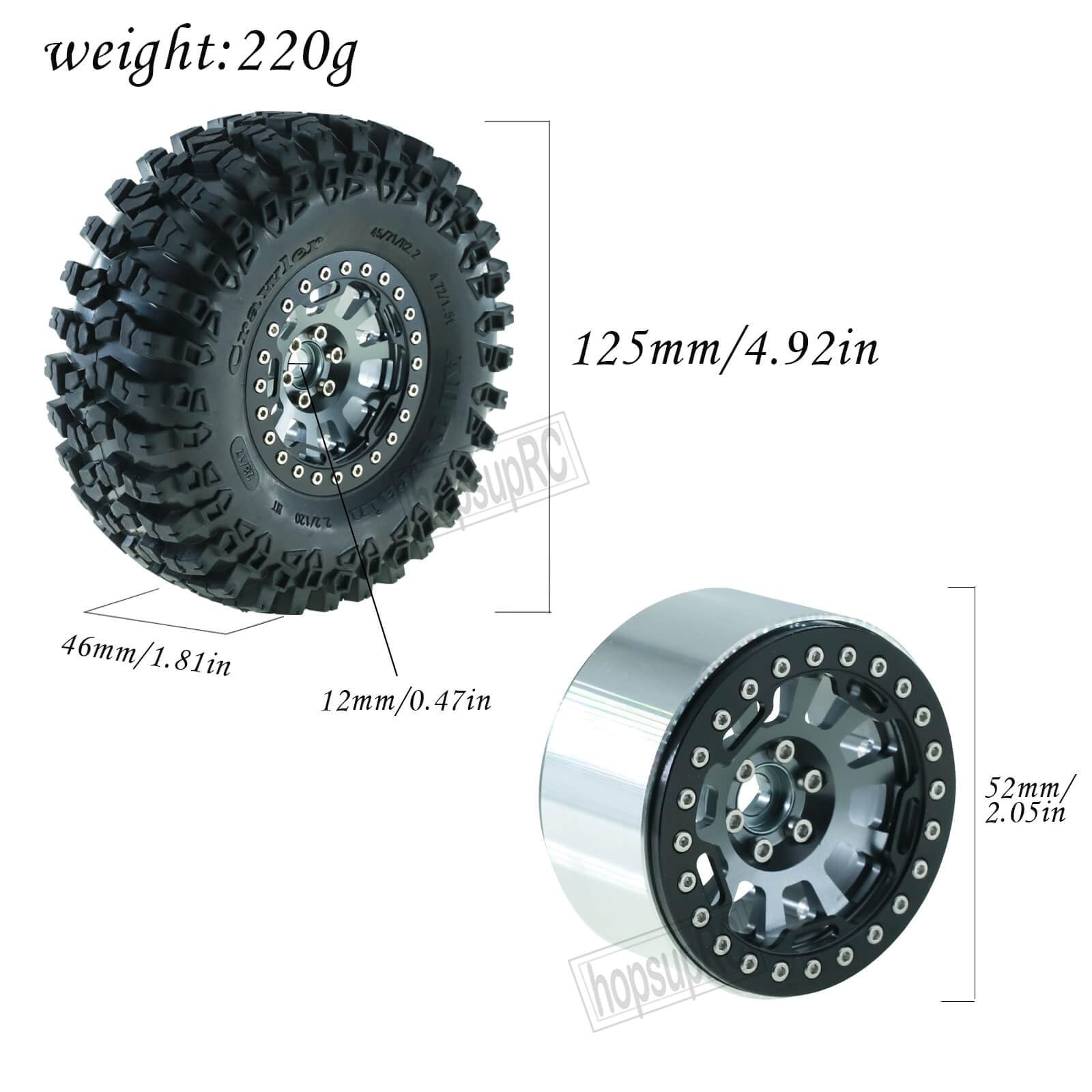 RC 2.2in Tires Tyres & Aluminium 2.2in Beadlock Wheel Rim for 1/10 SCX10 Capr…