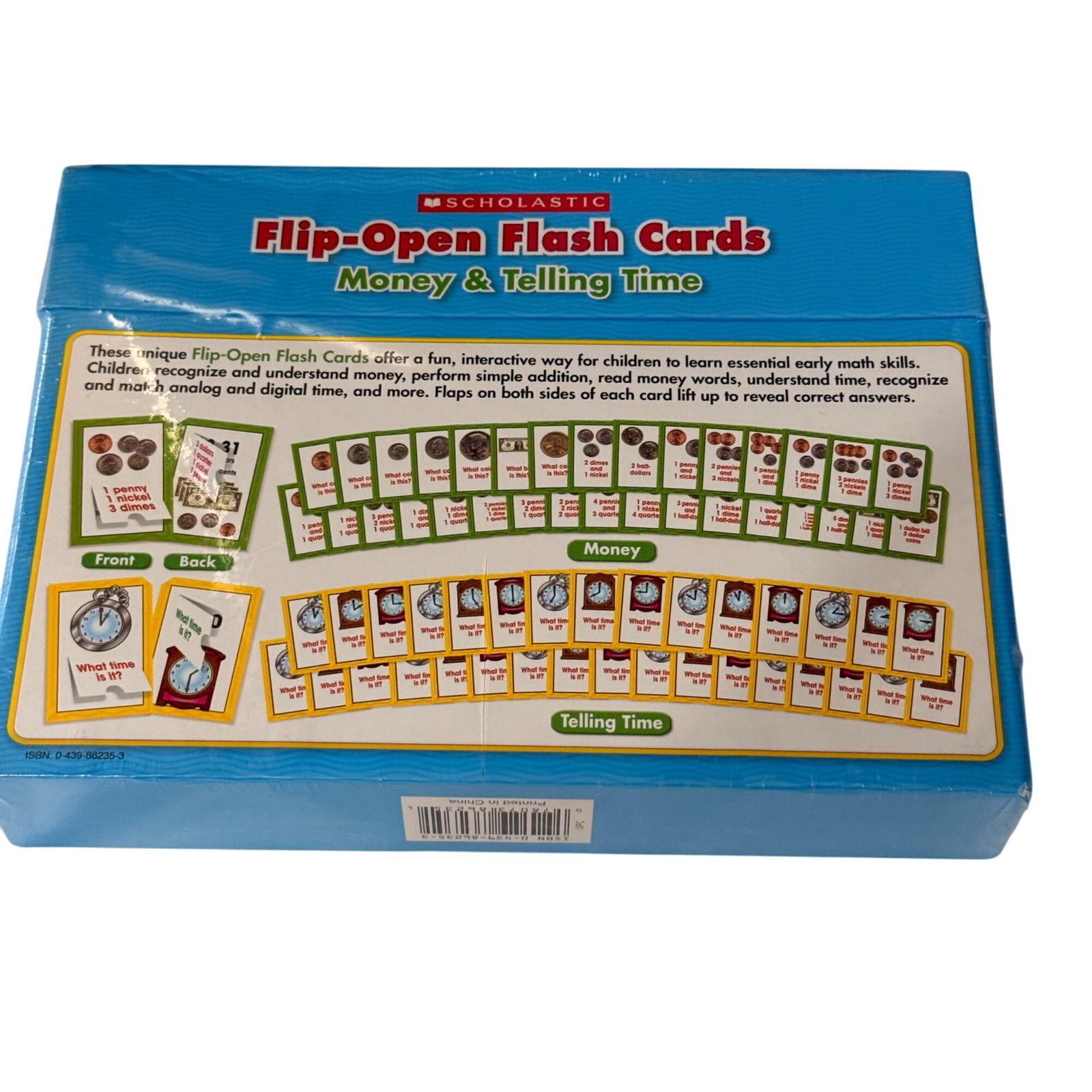 Scholastic SEALED NEW Flip-Open Flash Cards Money & Telling Time 64 Sturdy Cards
