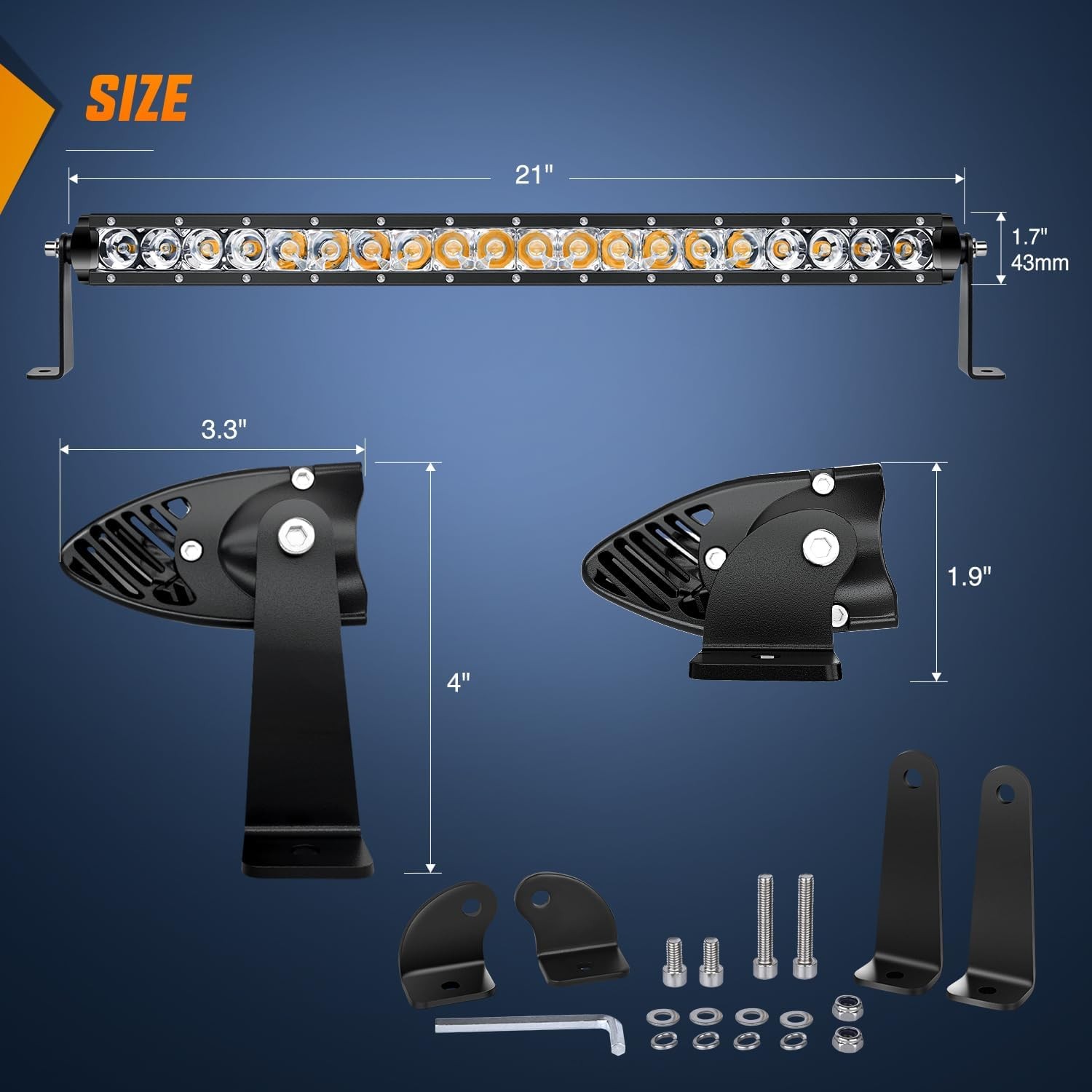 Amber LED Light Bar 21 Inch Slim Spot Flood Combo Off Road