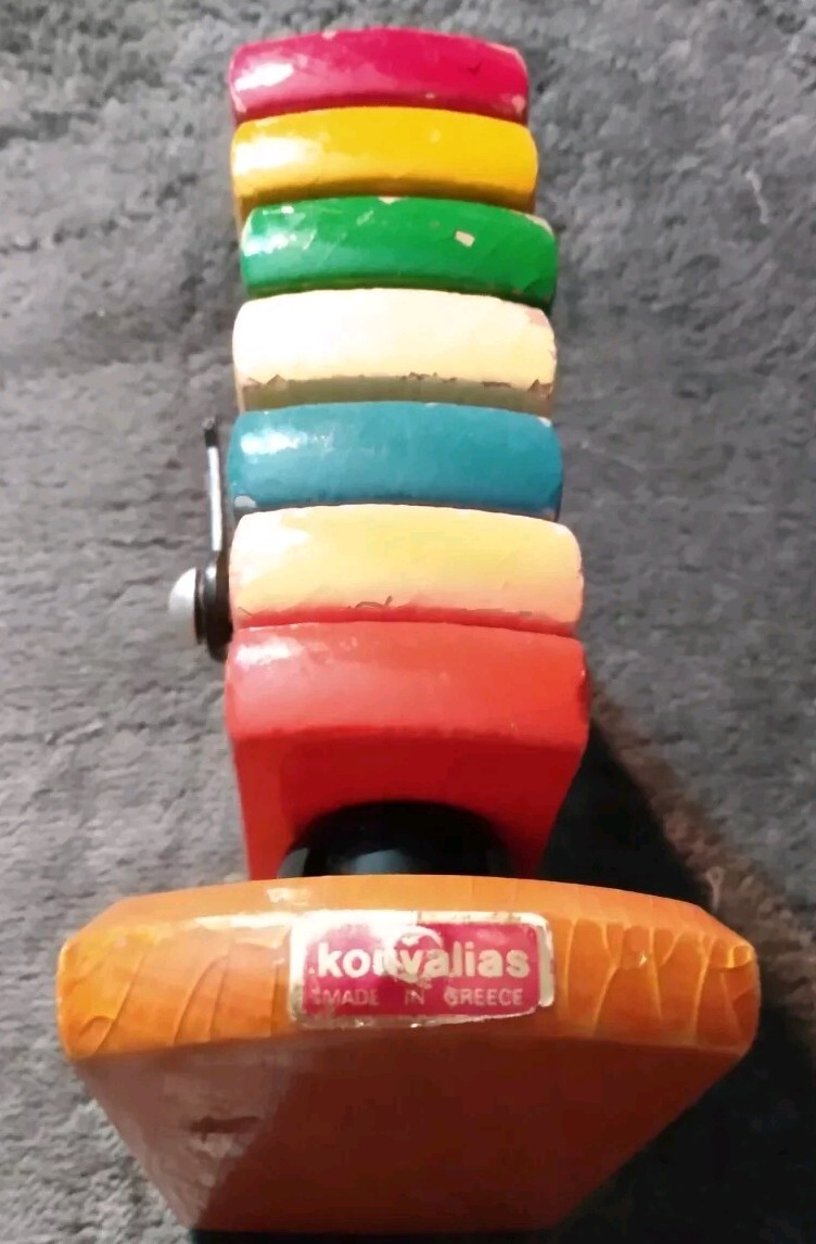 Vintage Kouvalias Wooden Toy Clock Building Block Bright Colors Learning Toy