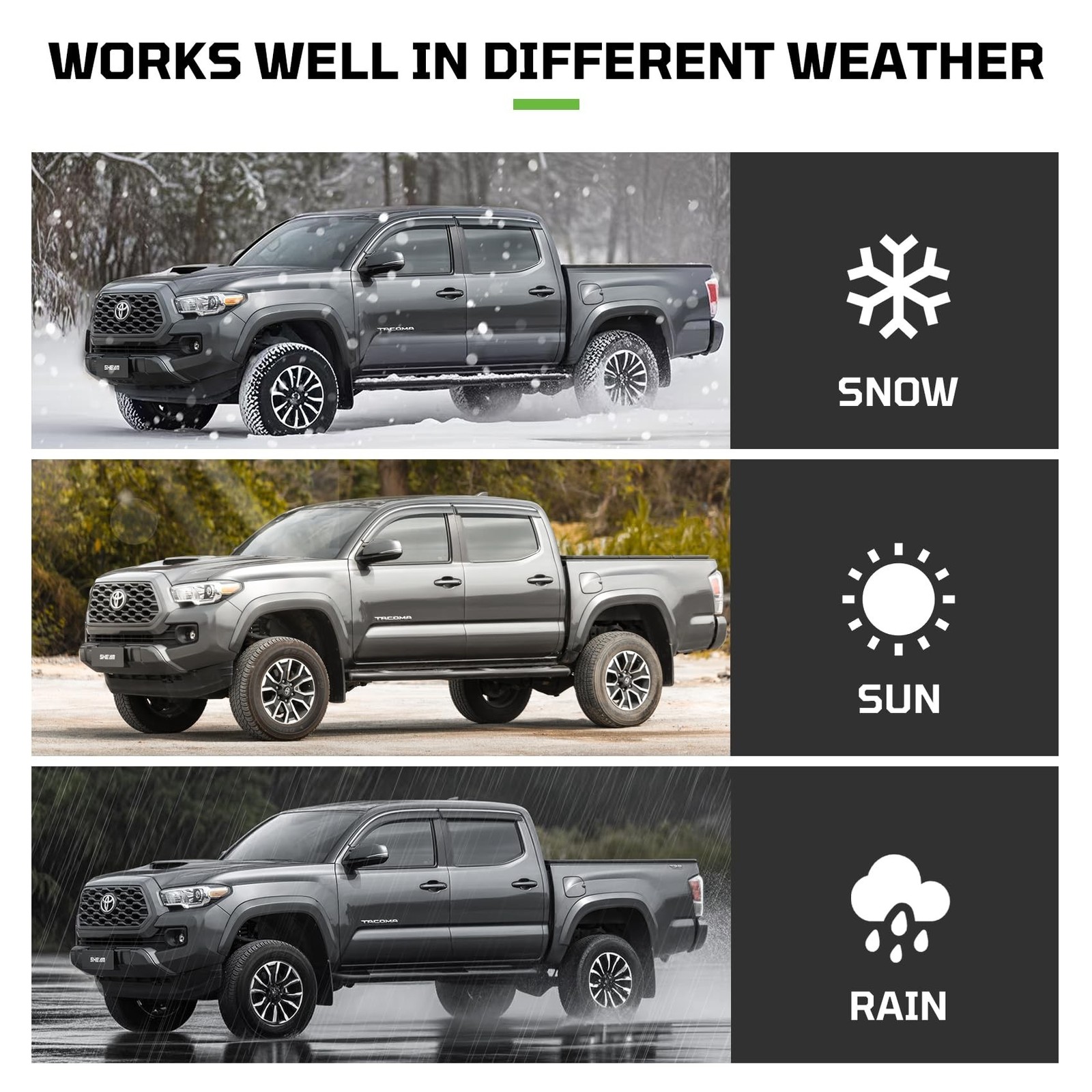 Window Visors Rain Guards Fit for Double Cab Tacoma 2016-2023,Tape-On Rain Gu…
