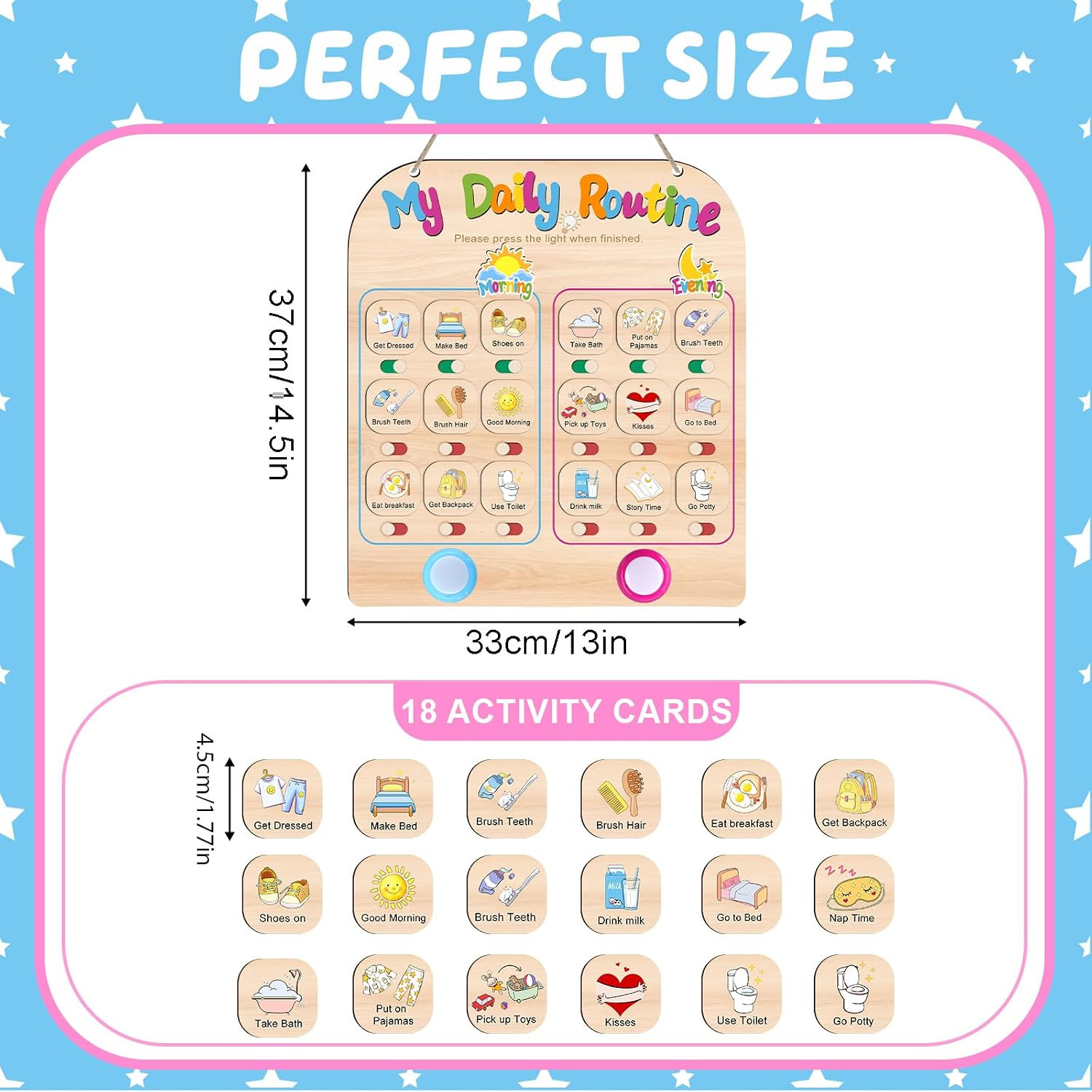Daily Routine Chart for Toddlers, 2 in 1 Morning Bedtime Routine Checklist Chart