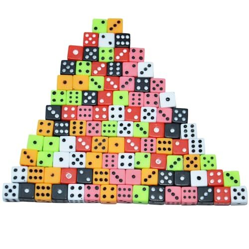 100 Assorted D6 Mini Tiny Dice Game Dot Square Dice for Square Corner-D8mm