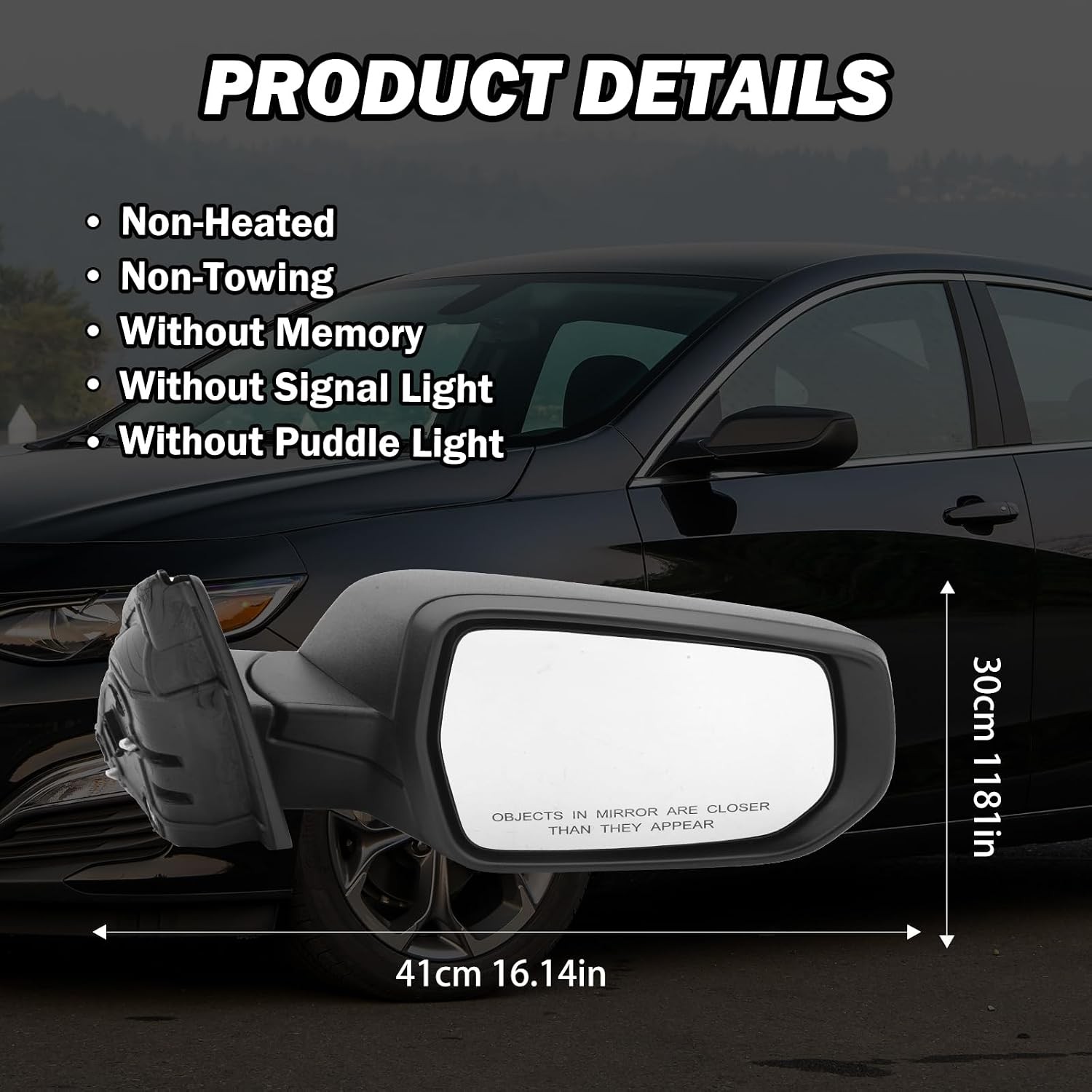 Passenger Side View Mirror For Chevy Malibu 2016-2022 Non Heat