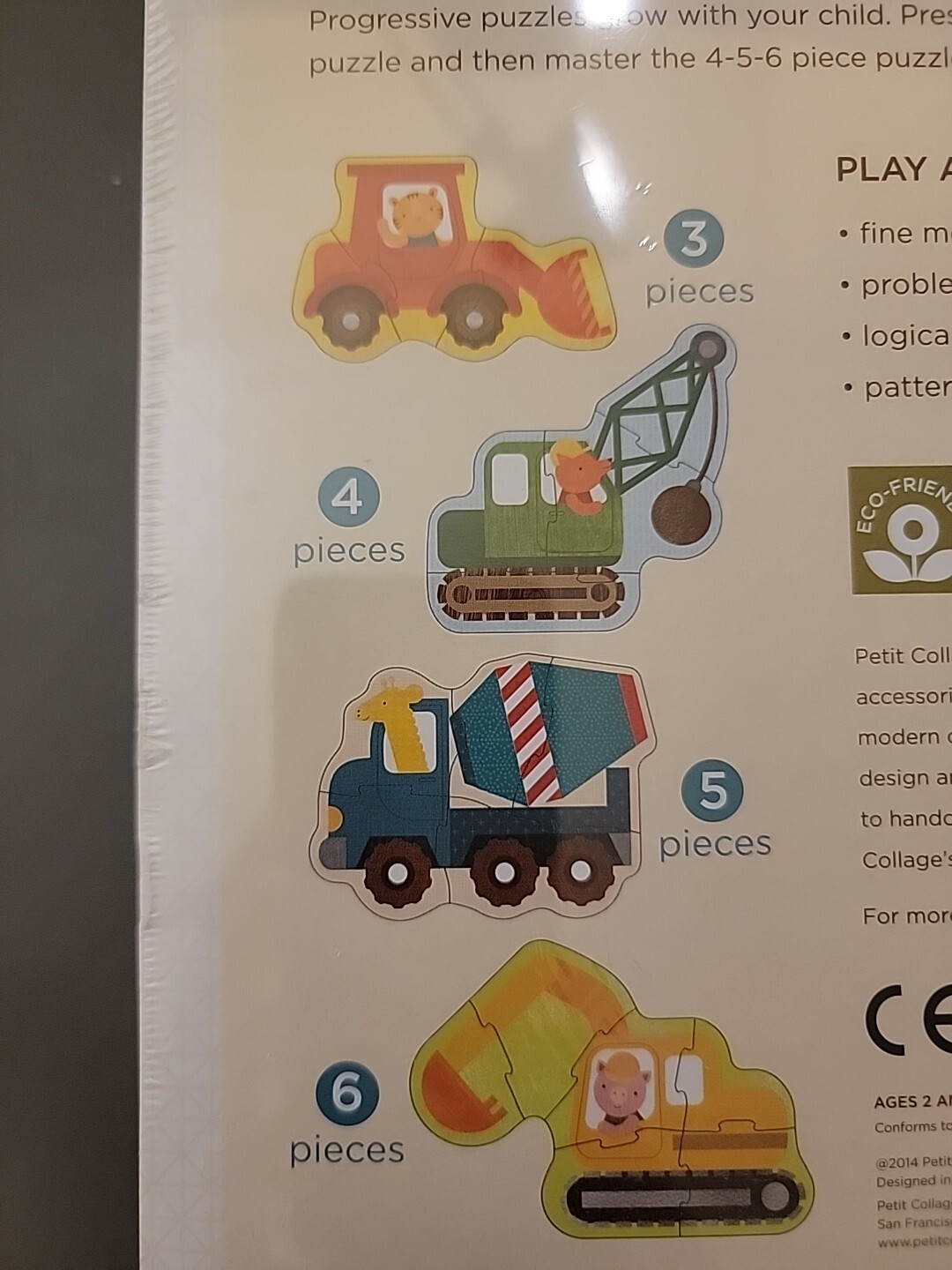 Petit Collage Beginner Puzzle Toddlers ECO Friendly Ages 2+ Construction NEW