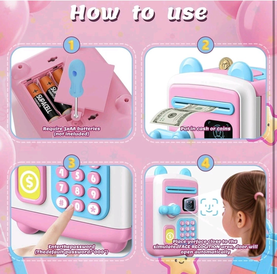 JU-YE Face Recognition Money Box NO.7013A PINK Plastic Piggy Bank-NEW