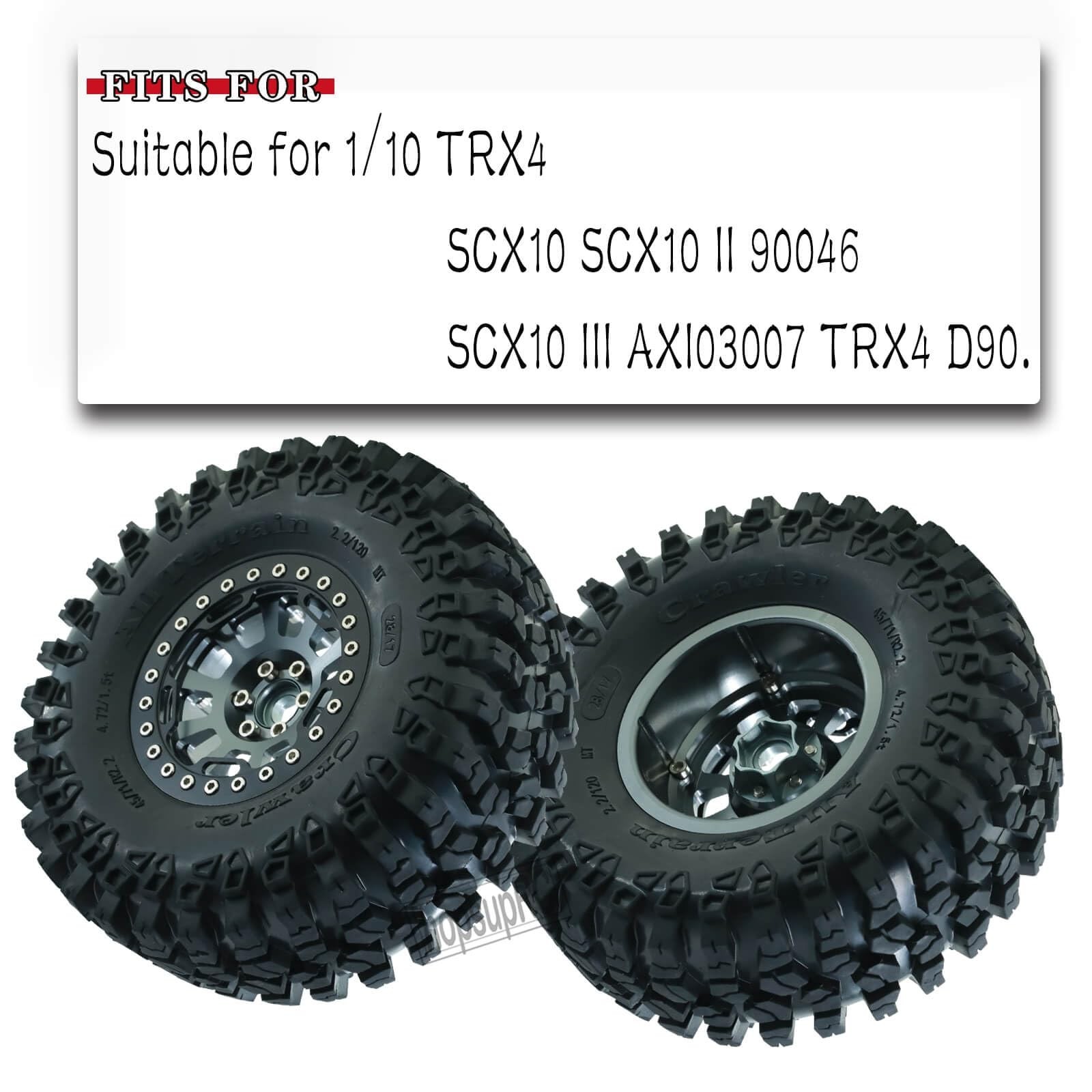 RC 2.2in Tires Tyres & Aluminium 2.2in Beadlock Wheel Rim for 1/10 SCX10 Capr…