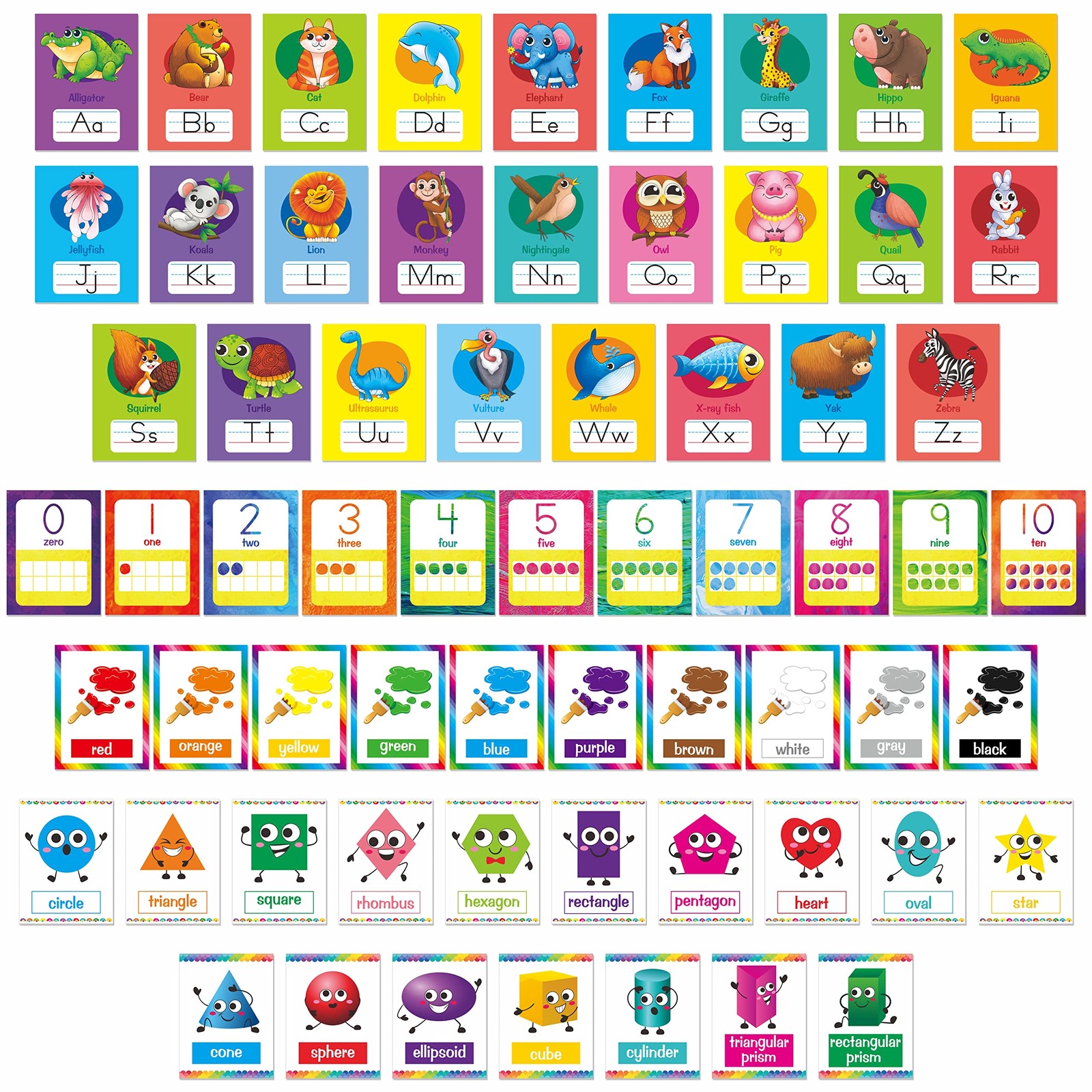 64 PCS Educational Cards, Laminated Water/Tear Proof Preschool Learning Poste…