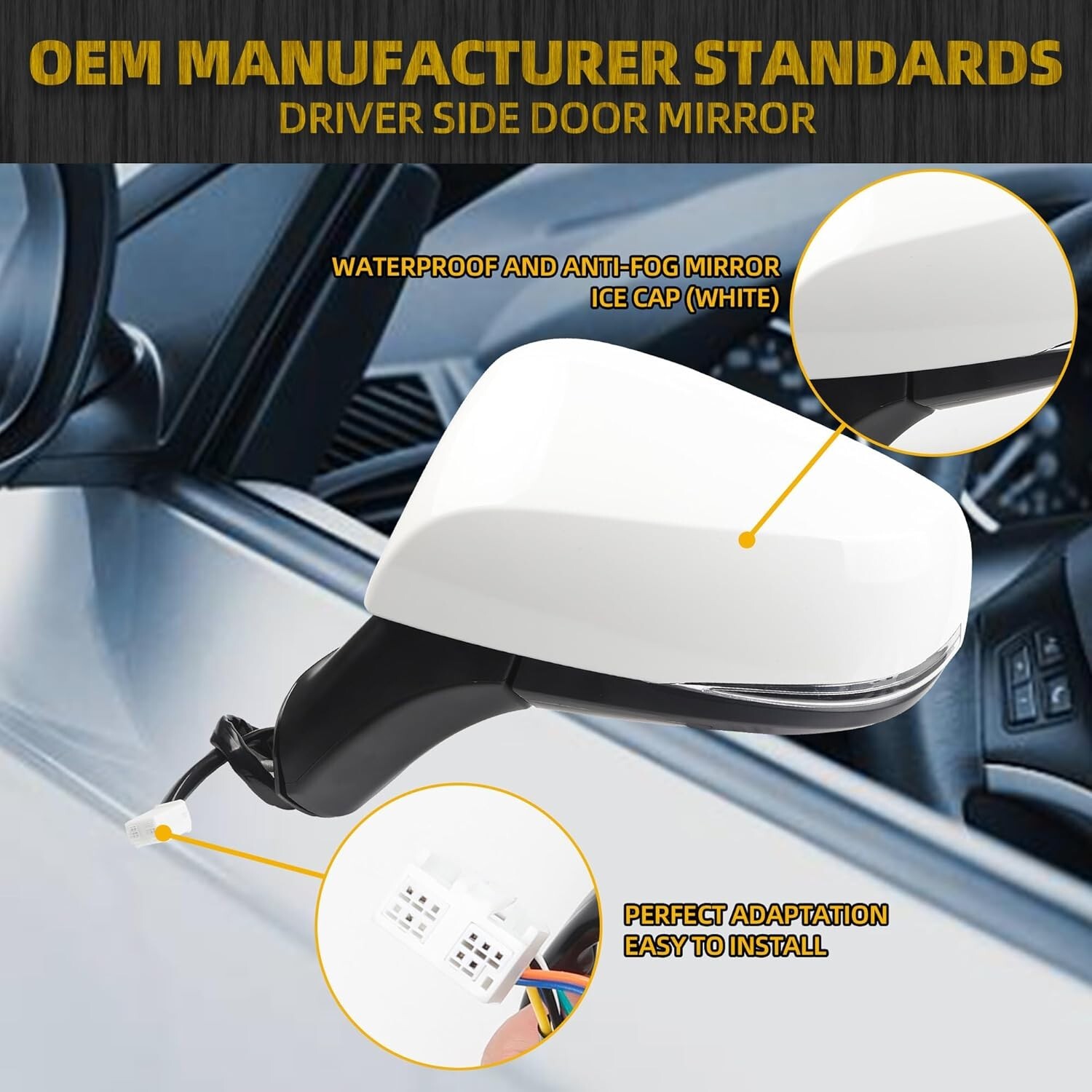 8Pins Left Side Mirror Compatible with 2019-2024 Toyota Rav4 Driver Side View wi