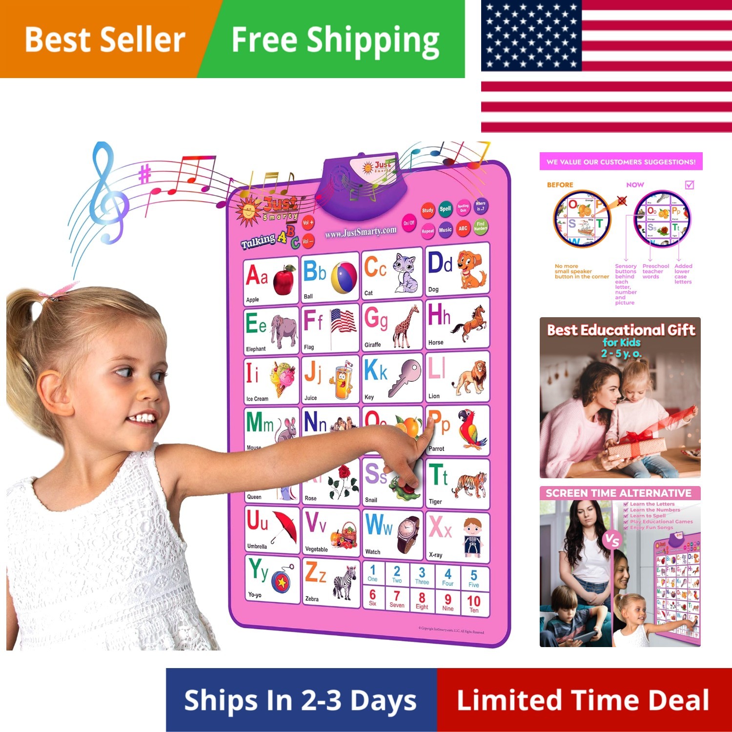 Interactive Alphabet Wall Chart | Talking ABCs & 123s Music Poster | Learning…
