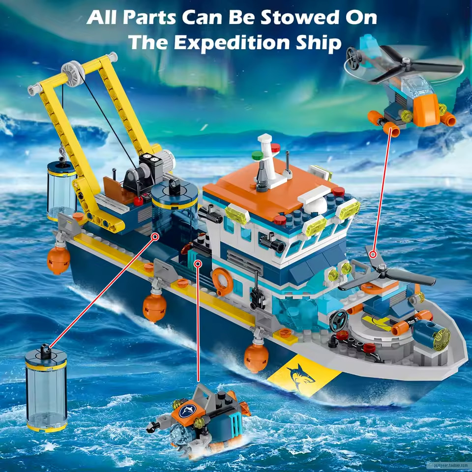 Floatable Boat Building Set with LED-Fun Arctic Explorer Ship with Helicopter