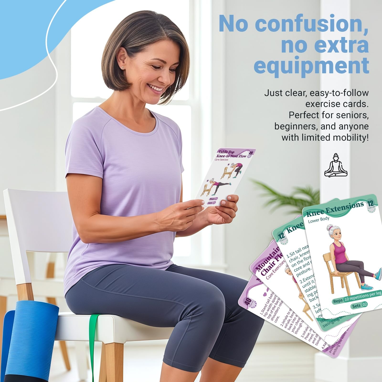 Gentle Chair Yoga Program for Seniors Includes 50 Large Print Exercise Cards …