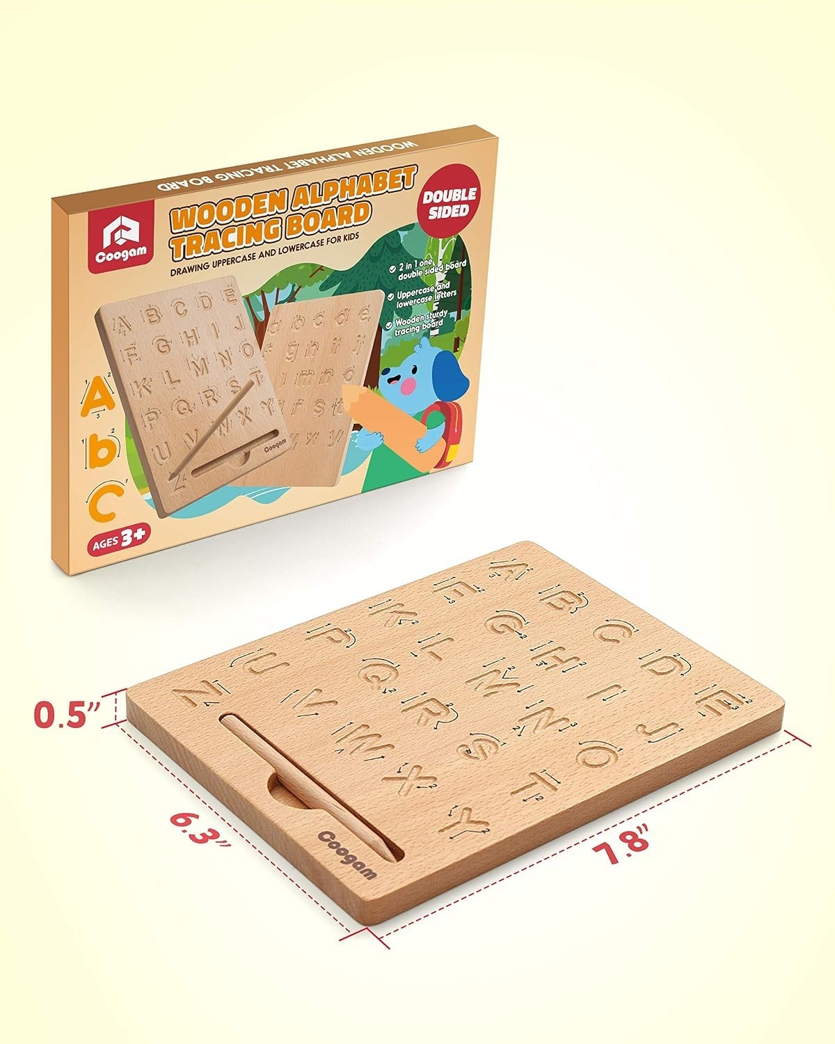 Double-Sided Wooden Alphabet Tracing Board for 3-6 Olds – Fine Motor Skills