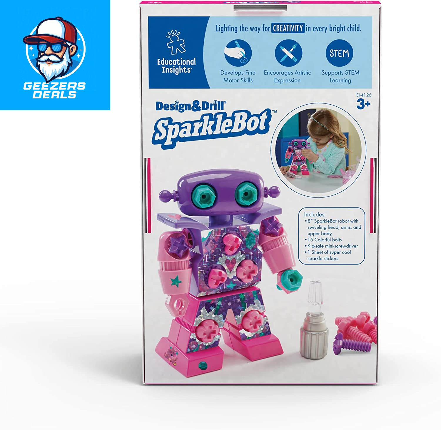 Design & Drill Sparklebot – Take Apart Robot Toy, STEM Building Toys for Kids, T