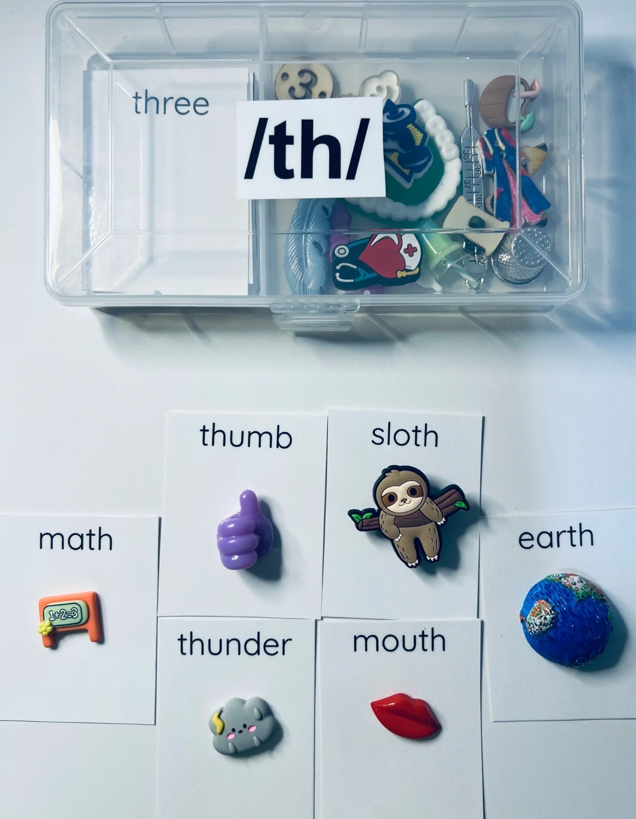 Say and Play /th/ sound Speech Sound Mini Objects Kit Speech Therapy Trinkets
