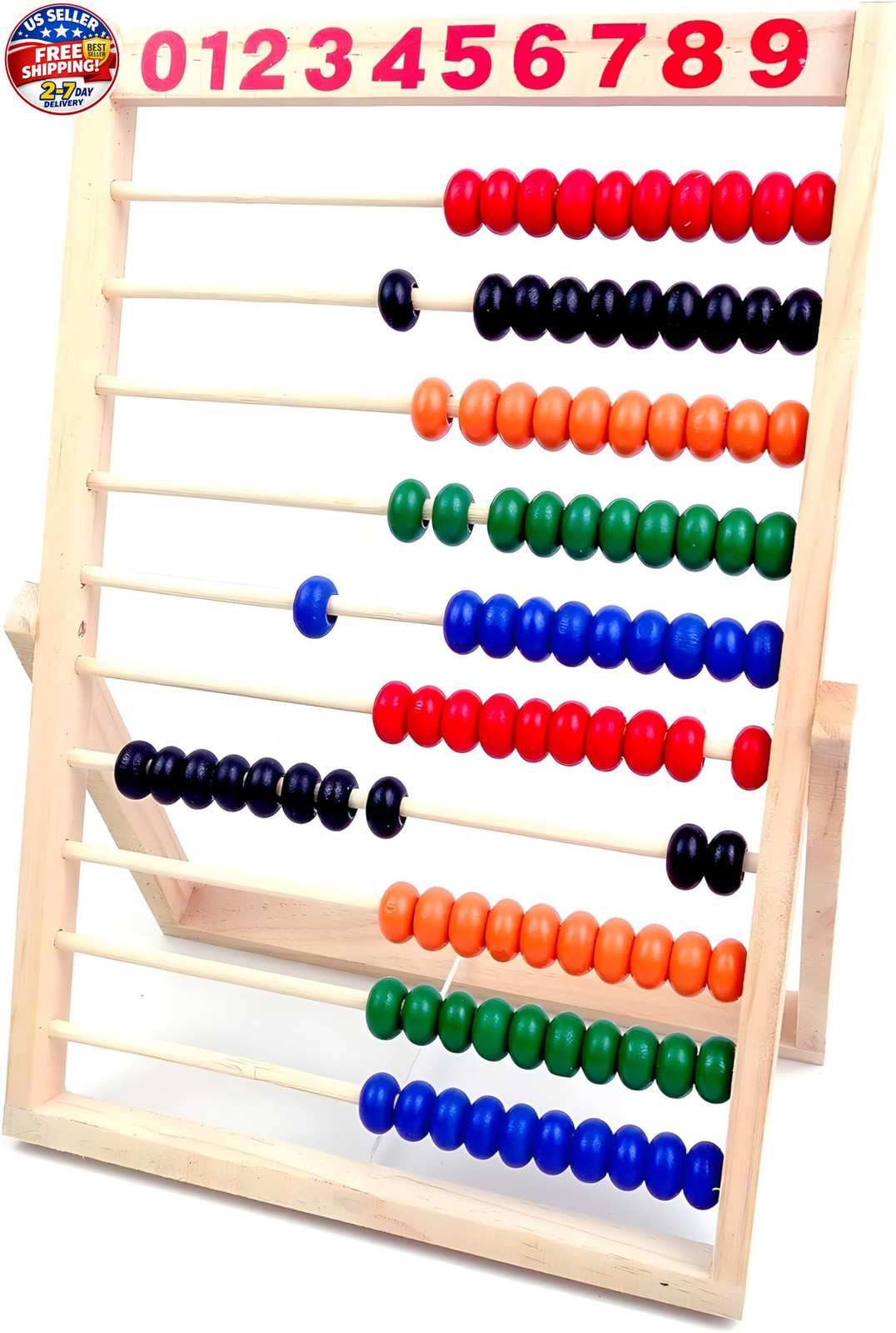 Wooden Counting Number Frame, 10 Rows Abacus for Kids Learning Math (11-1/2-Inch