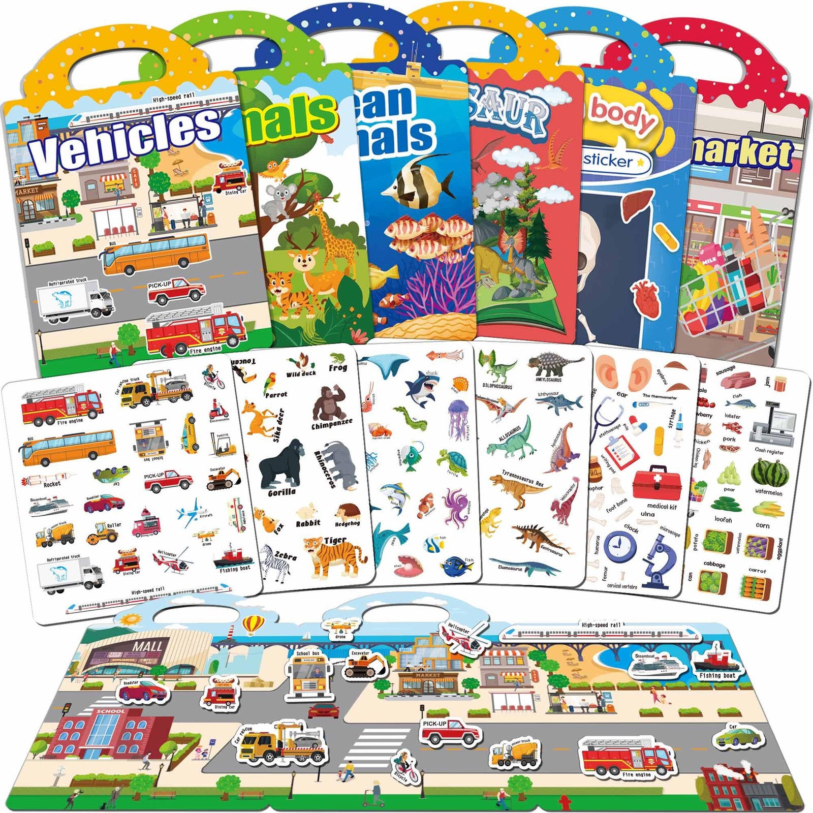 iGetooy 6 Sets Reusable Sticker Book for Toddlers 1-3, Jelly Sticker Books for T