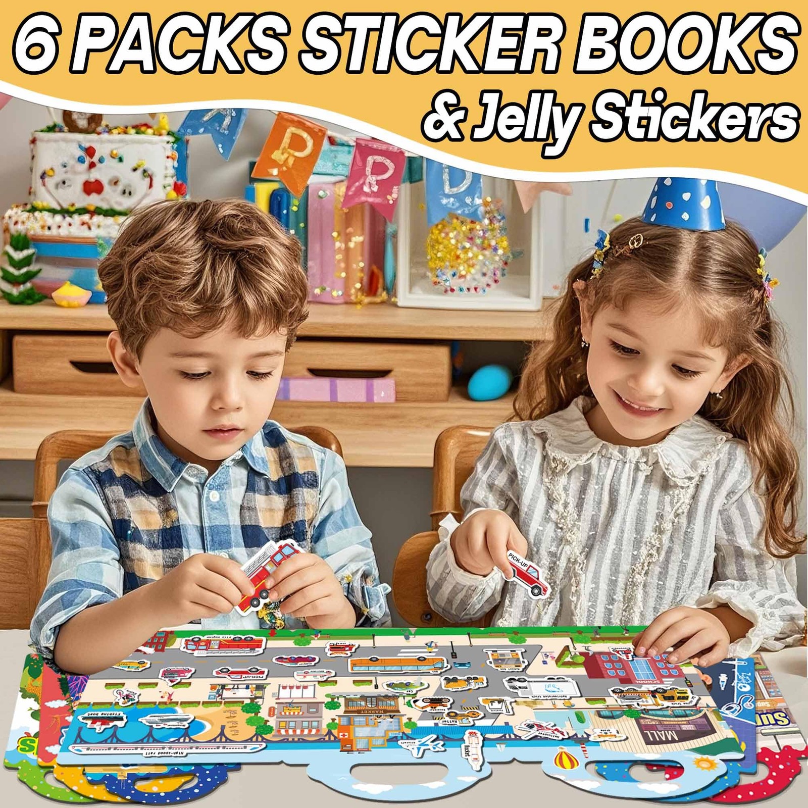 iGetooy 6 Sets Reusable Sticker Book for Toddlers 1-3, Jelly Sticker Books for T