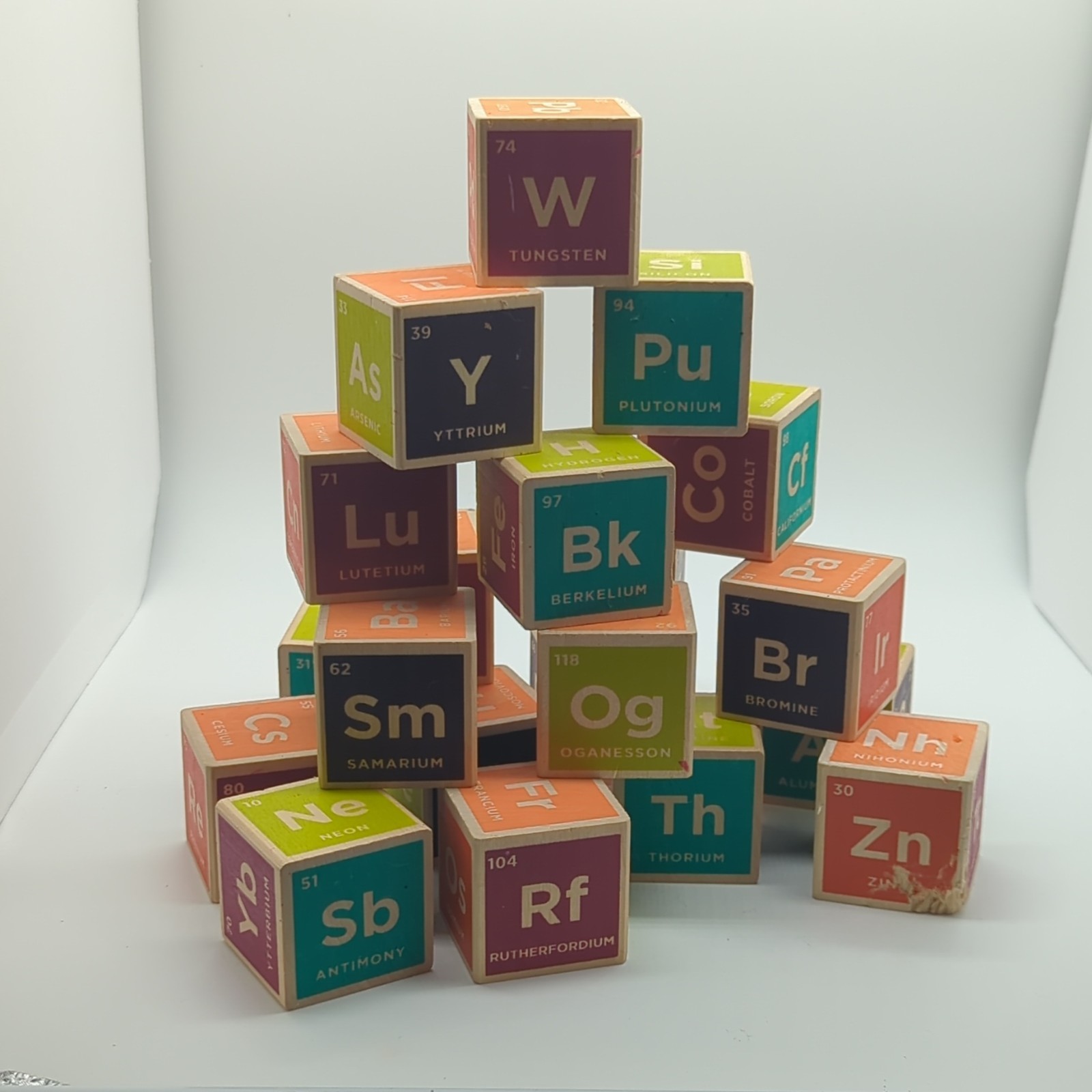 Periodic Table Element Wooden Blocks Cube Set, Multicolor Science Chemistry Toy