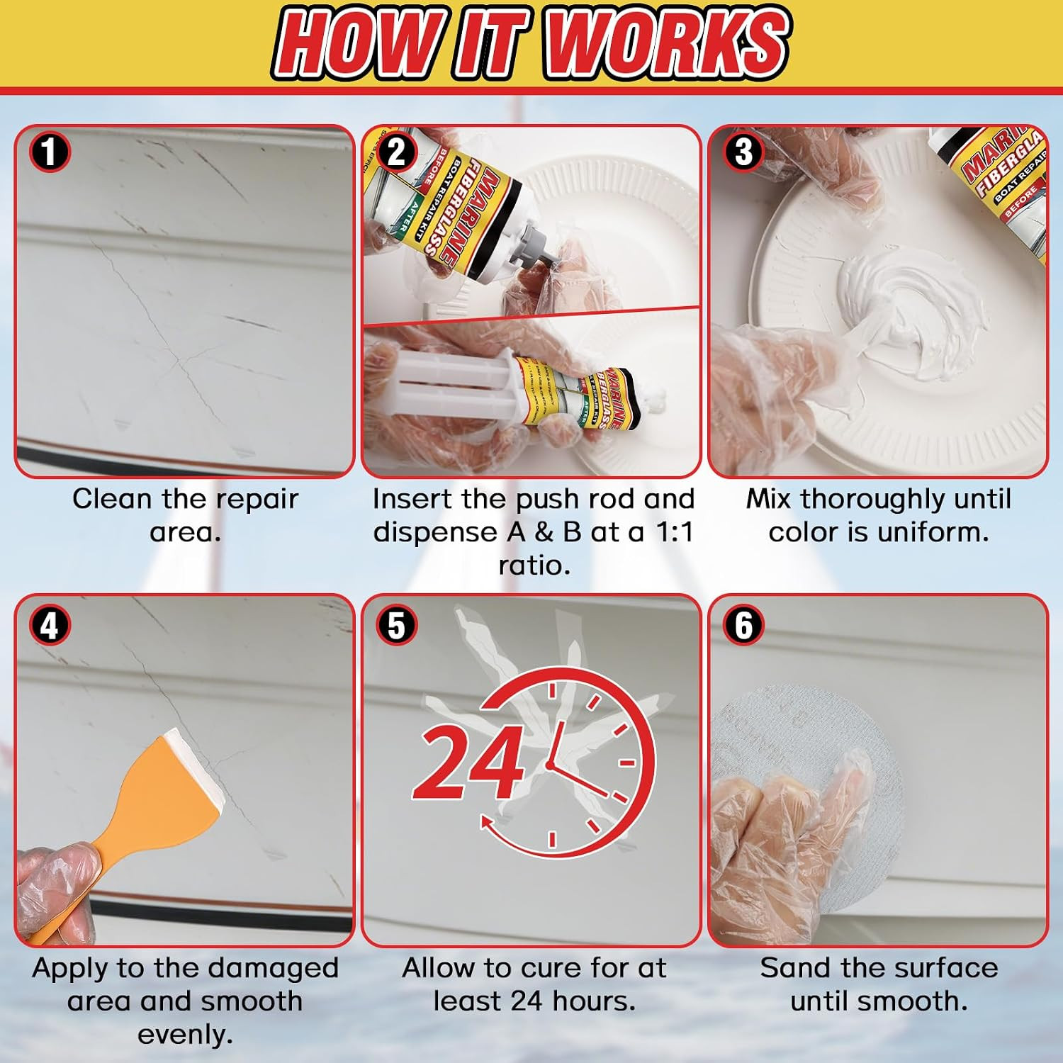Marine Fiberglass Repair Kit for Boats, Gelcoat Repair Kit for Boats with Waterp