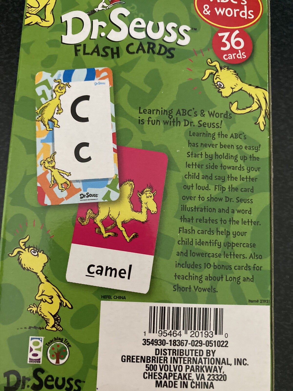 Dr. Seuss Flash Cards – ABC’s and Words – Includes 10 Bonus Vowel Cards Ages 3+