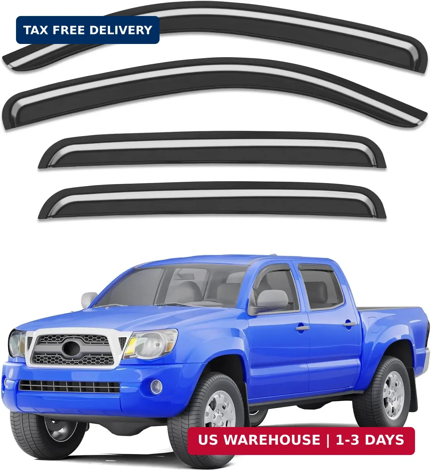 Out-Channel Window Rain Guards Fit for 2005-2015 Toyota Tacoma Double Cab, Extra