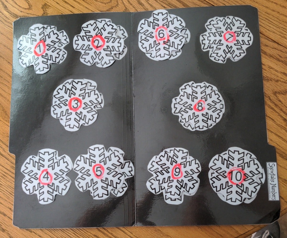 Snowflake Numbers Early Childhood Counting File folder game Math Readiness Mint