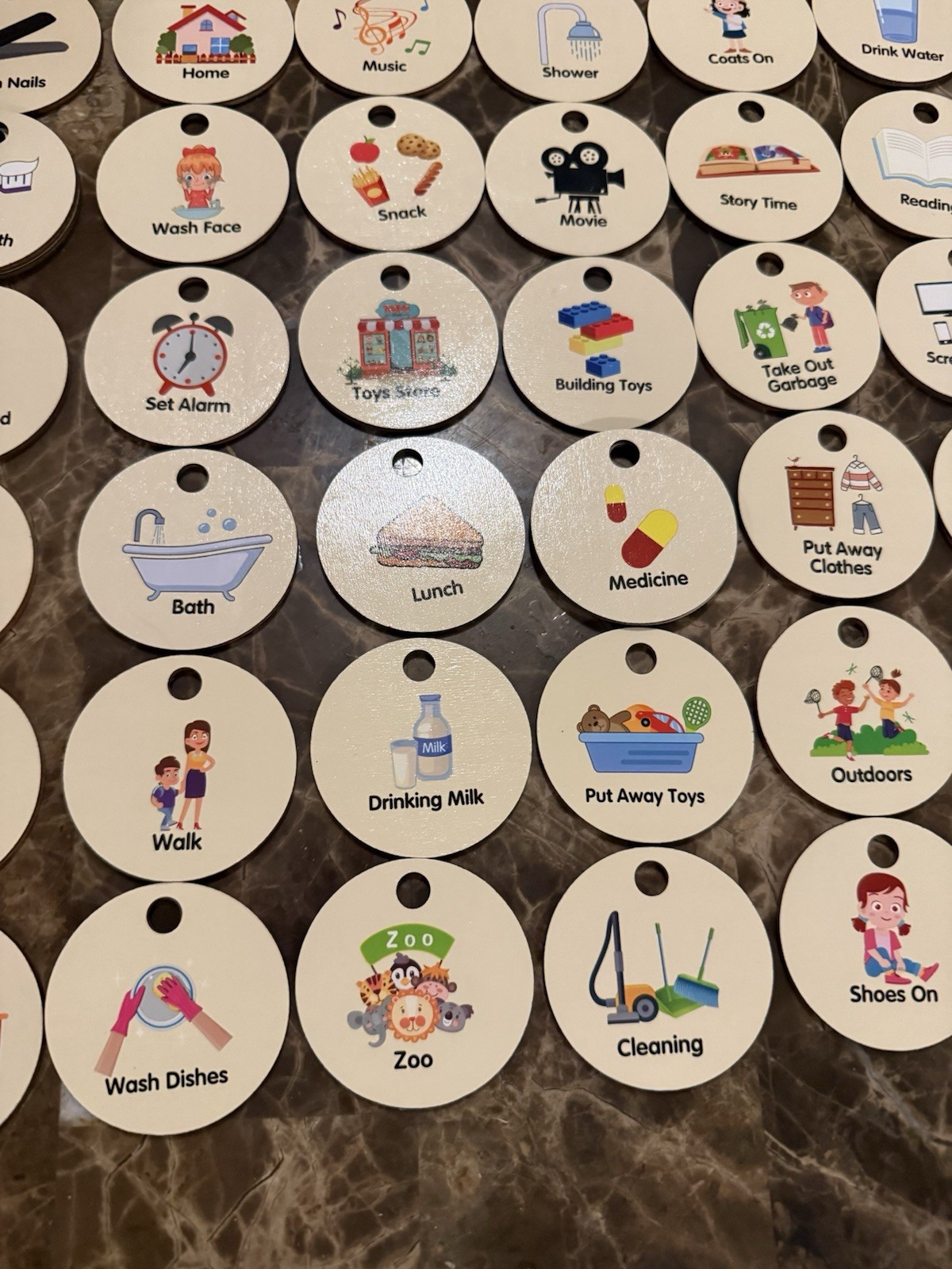 70 Daily Activities Wooden Tokens