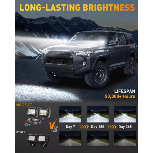 NAOEVO 4” LED Pod Lights 60W Spot Flood Work Fog Driving Lamp 2PCS 12V 24V