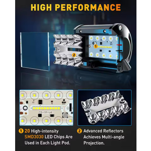 NAOEVO 4” LED Pod Lights 60W Spot Flood Work Fog Driving Lamp 2PCS 12V 24V