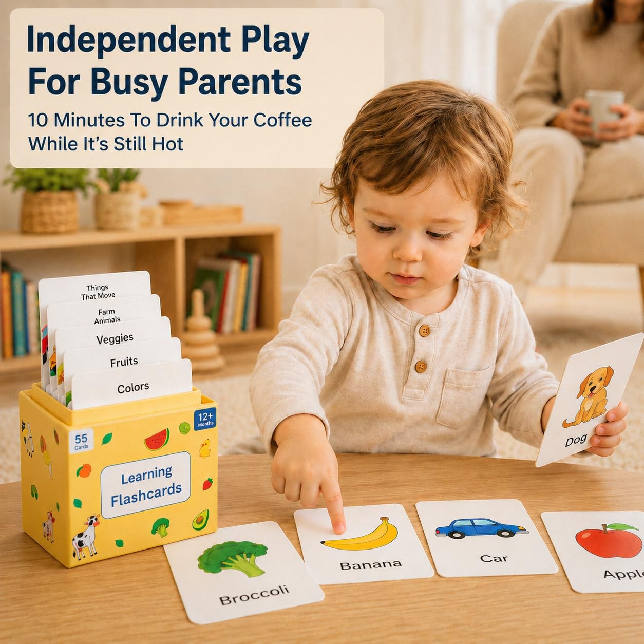 Flash Cards for Toddlers 1–3 – 55 Thick & Durable Learning Flashcards, First …