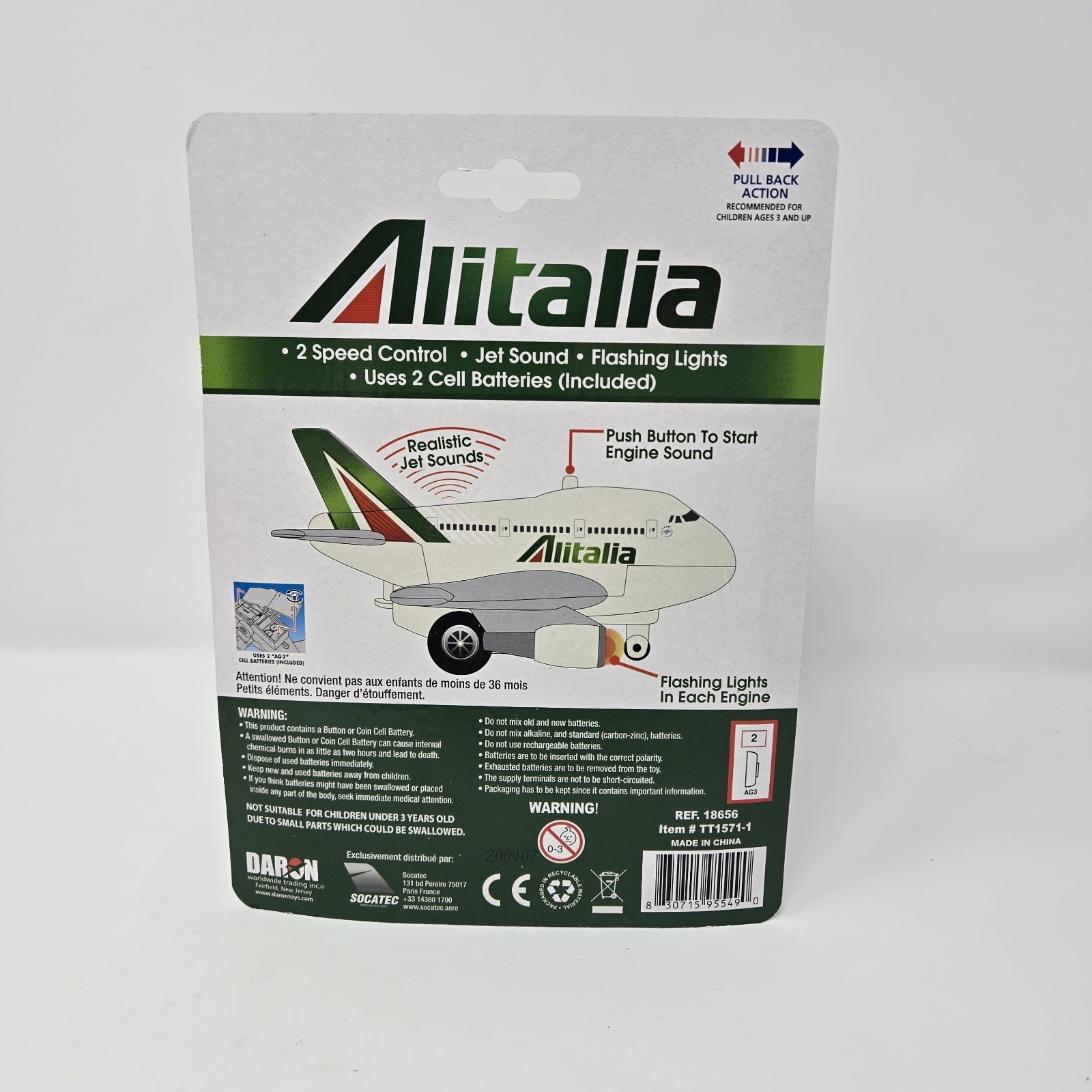 ALITALIA Toy Kids Fun Plane Jet Pull-Back Release Light Up & Noises HTF RARE New